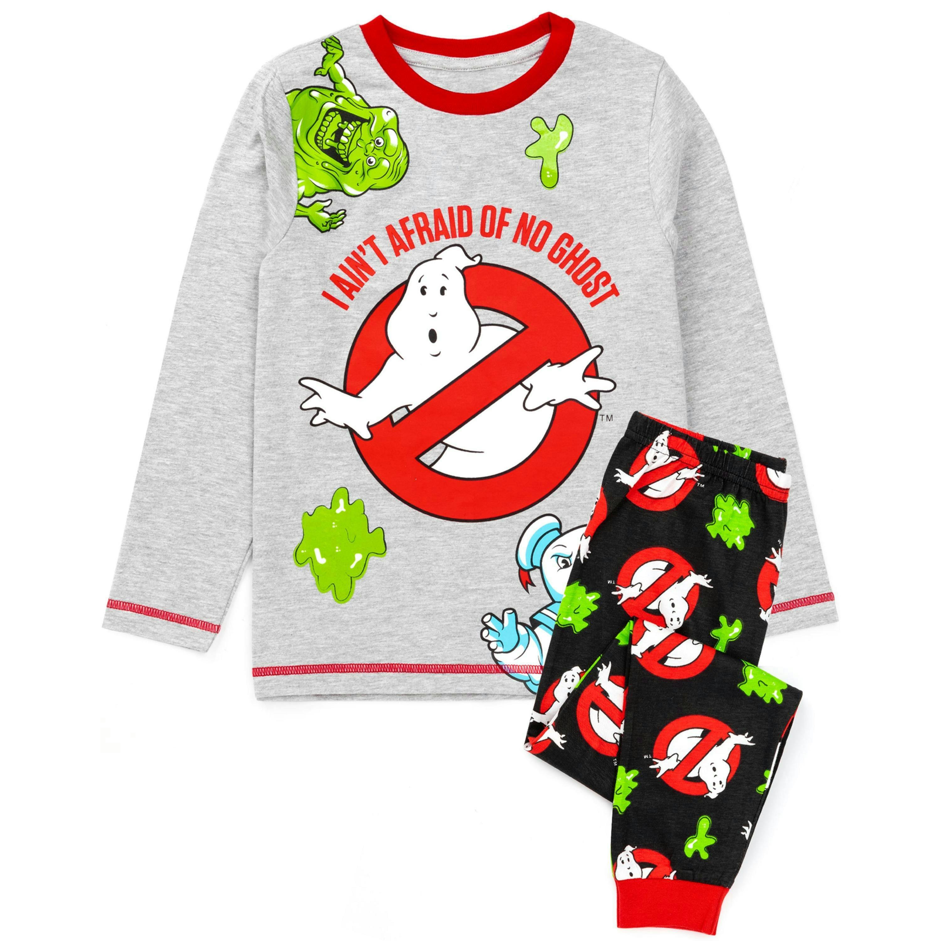 Ghostbusters Boys Grey I Aint Afraid Of No Ghost Placement Print Long Sleeve Long Leg Pyjama Set by Vanilla Underground , view 1 of 5