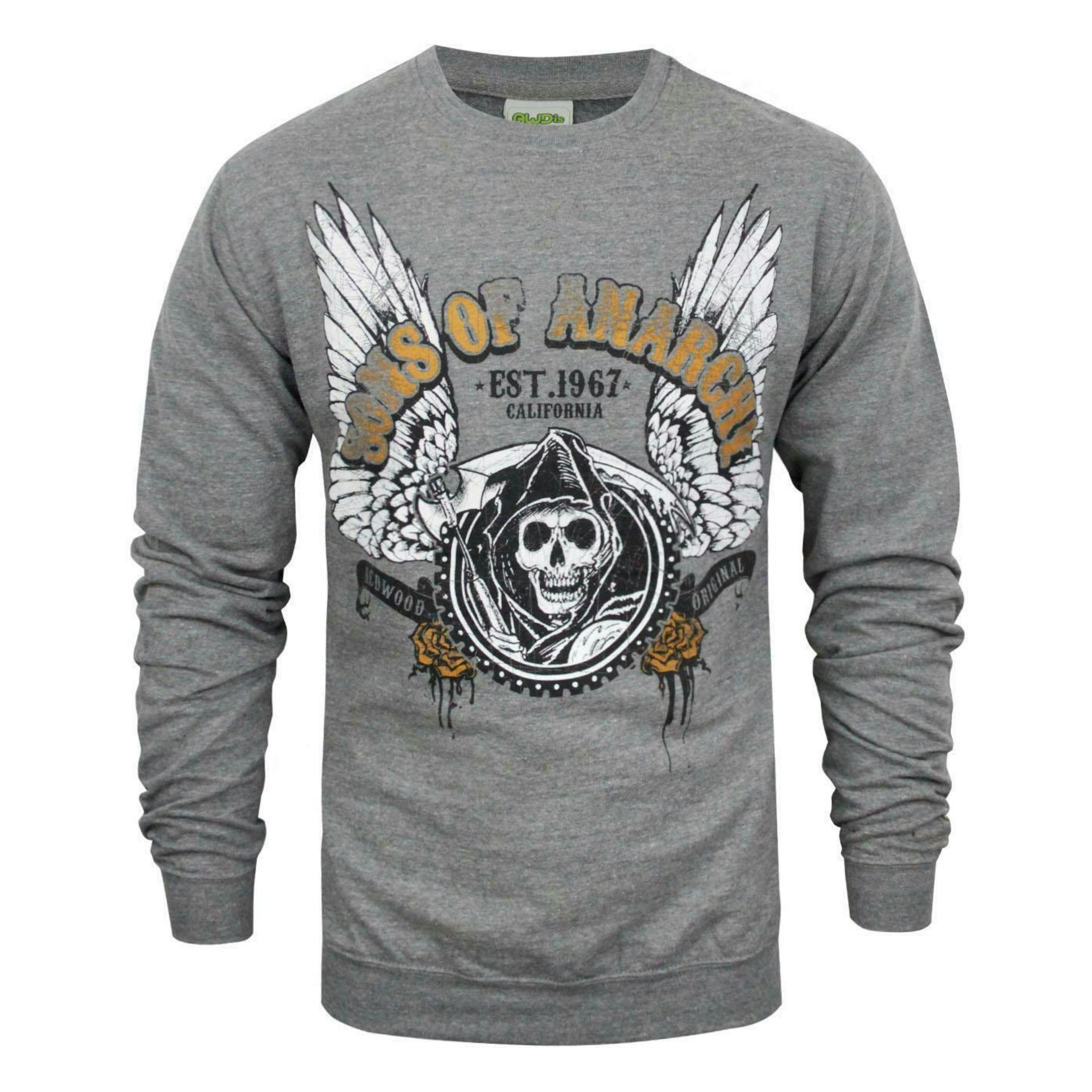 Sons of Anarchy Mens Grey Winged Reaper Graphic Sweatshirt by Vanilla Underground , view 1 of 3