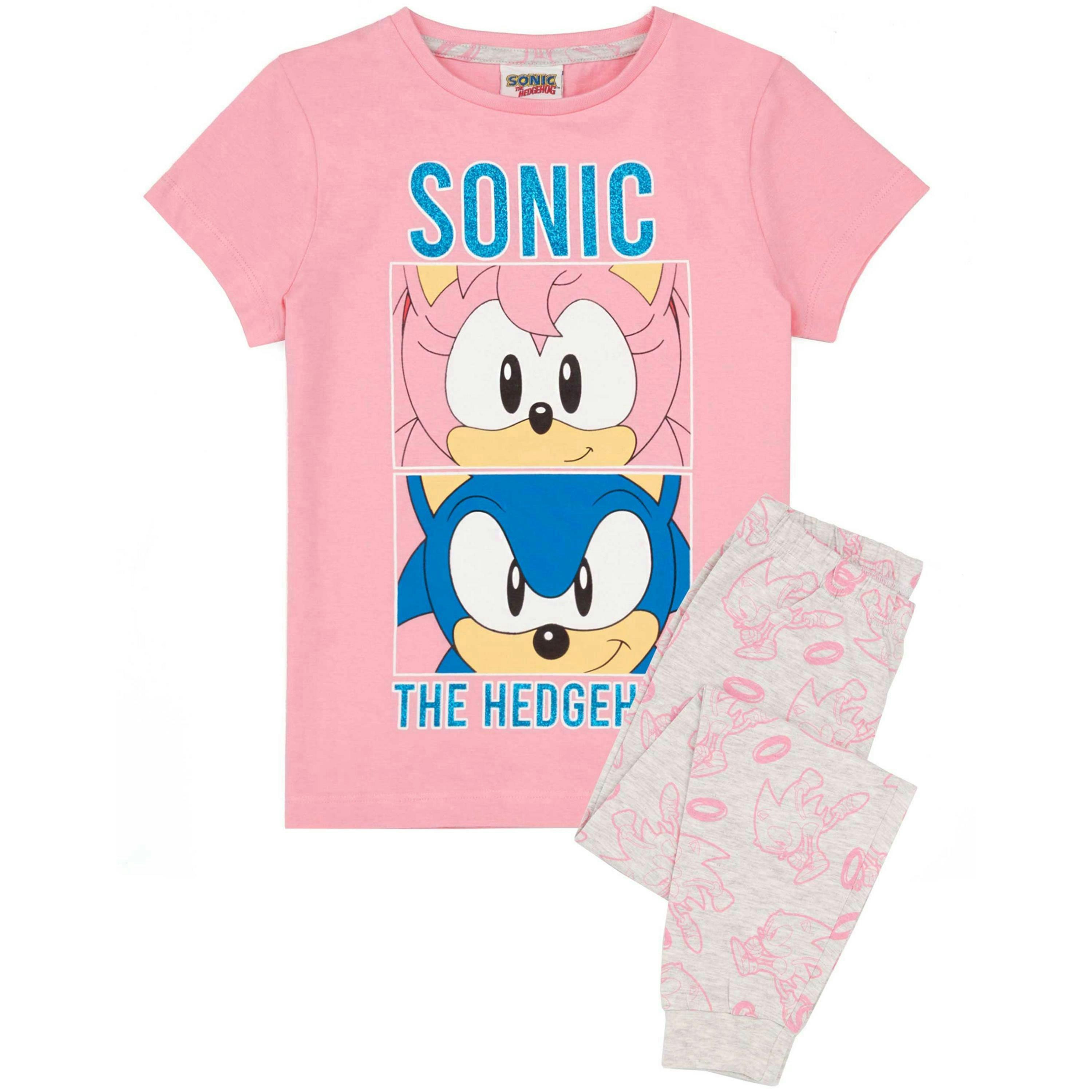 Sonic the Hedgehog Girls Pink Multi-Character Placement & All-Over Print Short Sleeve Long Leg Pyjama Set by Vanilla Underground , view 1 of 6