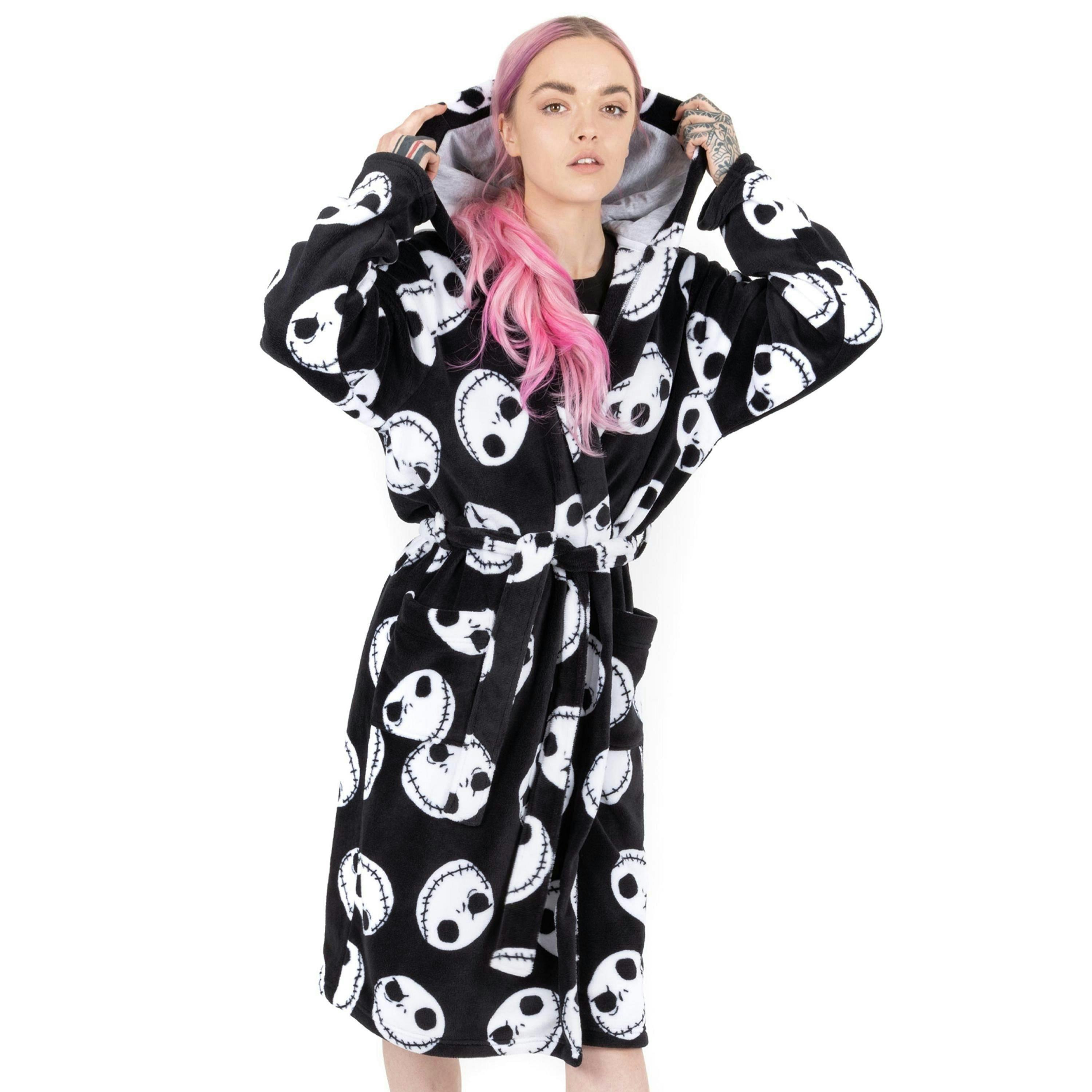 Disney Womens Black Jack Skellington Head All-Over Print Bathrobe by Vanilla Underground , view 1 of 4