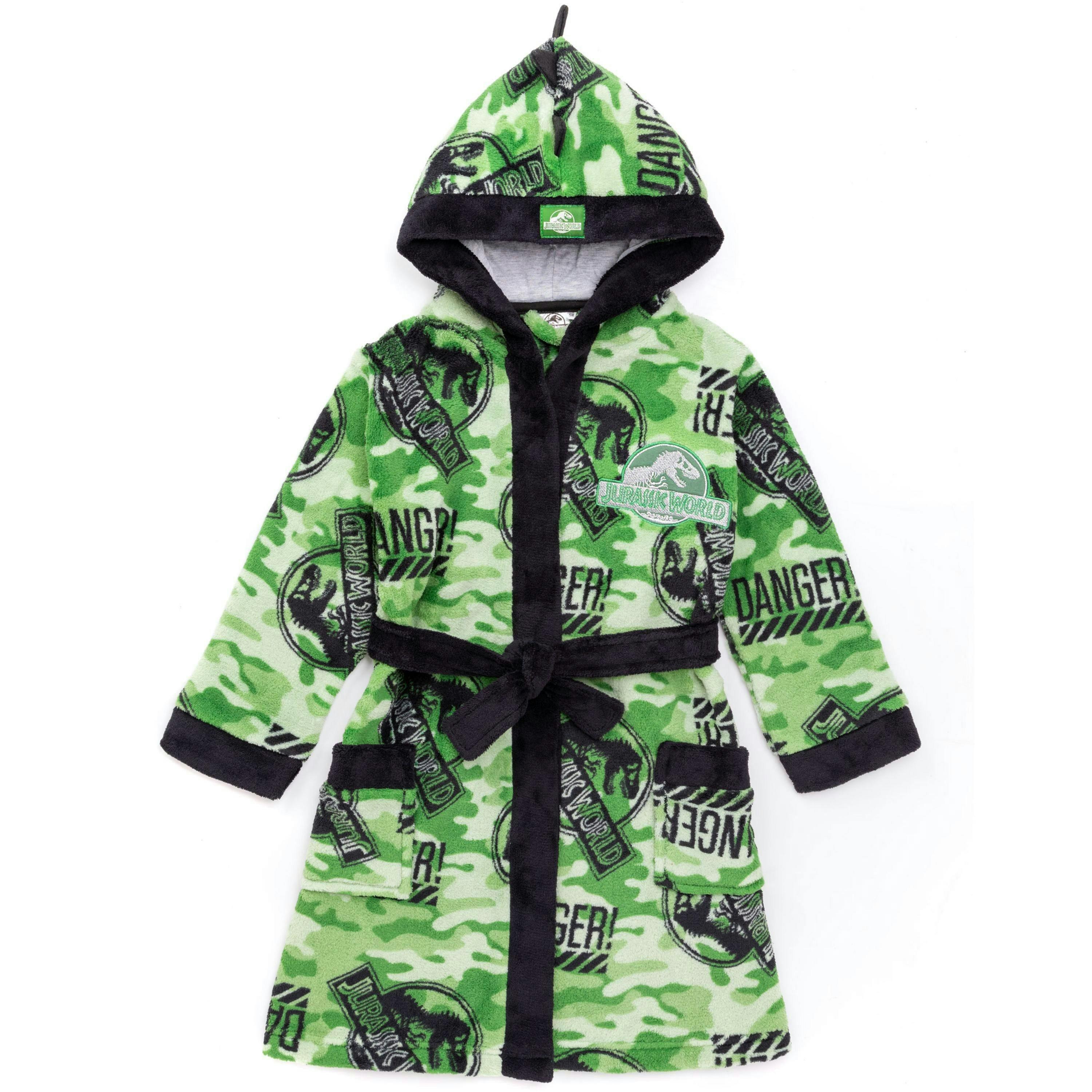 Jurassic World Boys Green Camo Logo Print Bathrobe by Vanilla Underground , view 1 of 6