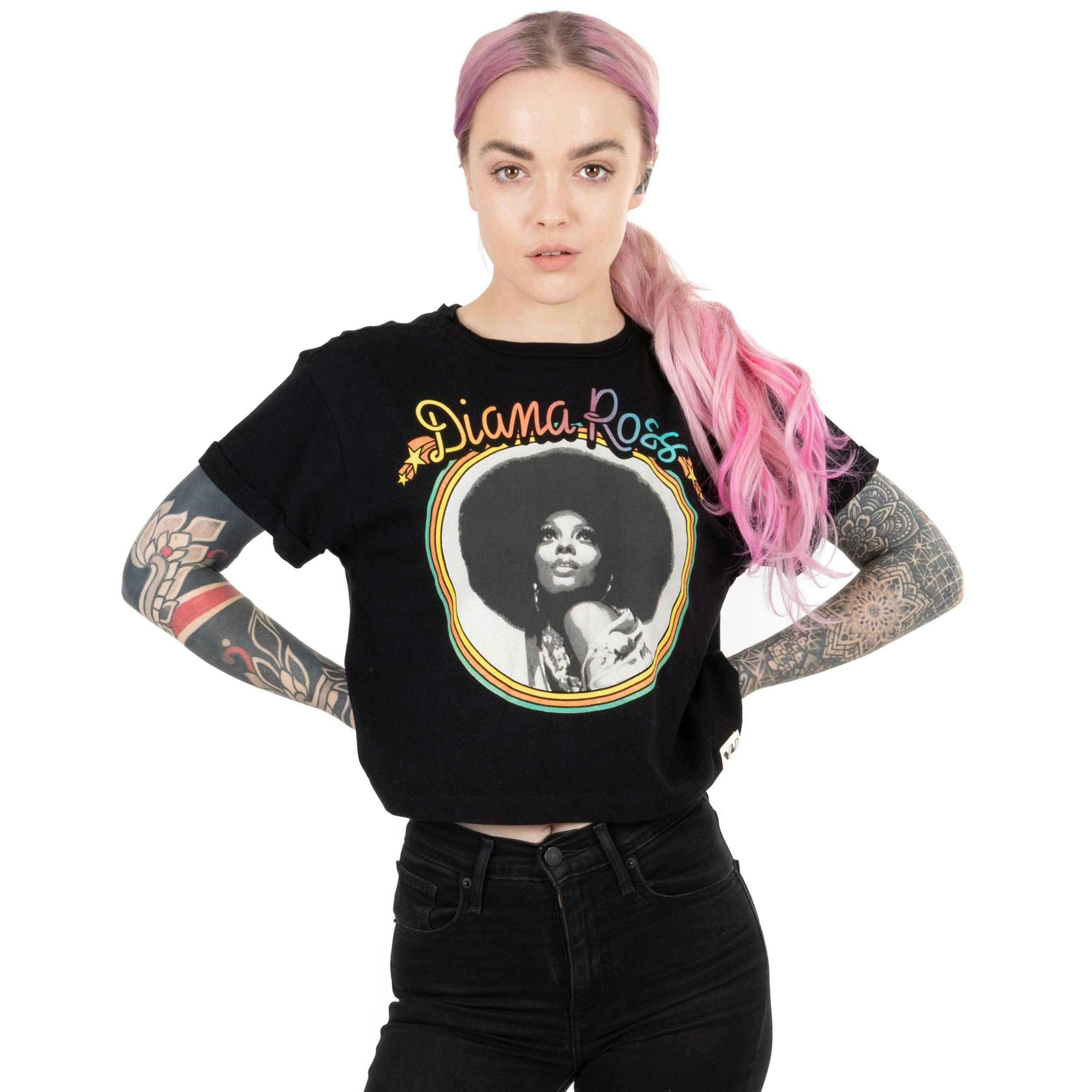 Diana Ross Womens Black Character Cropped Short Sleeved T-Shirt by Vanilla Underground , view 1 of 5