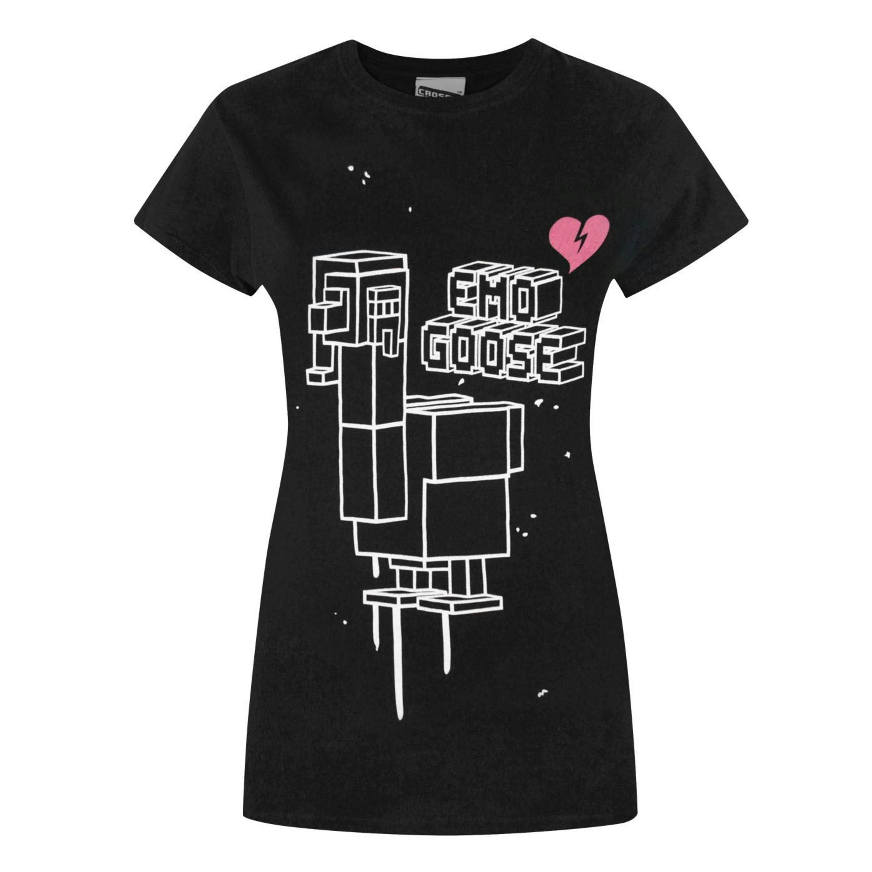 Crossy Road Womens Black Emo Goose Short Sleeved T-Shirt by Vanilla Underground , view 1 of 3