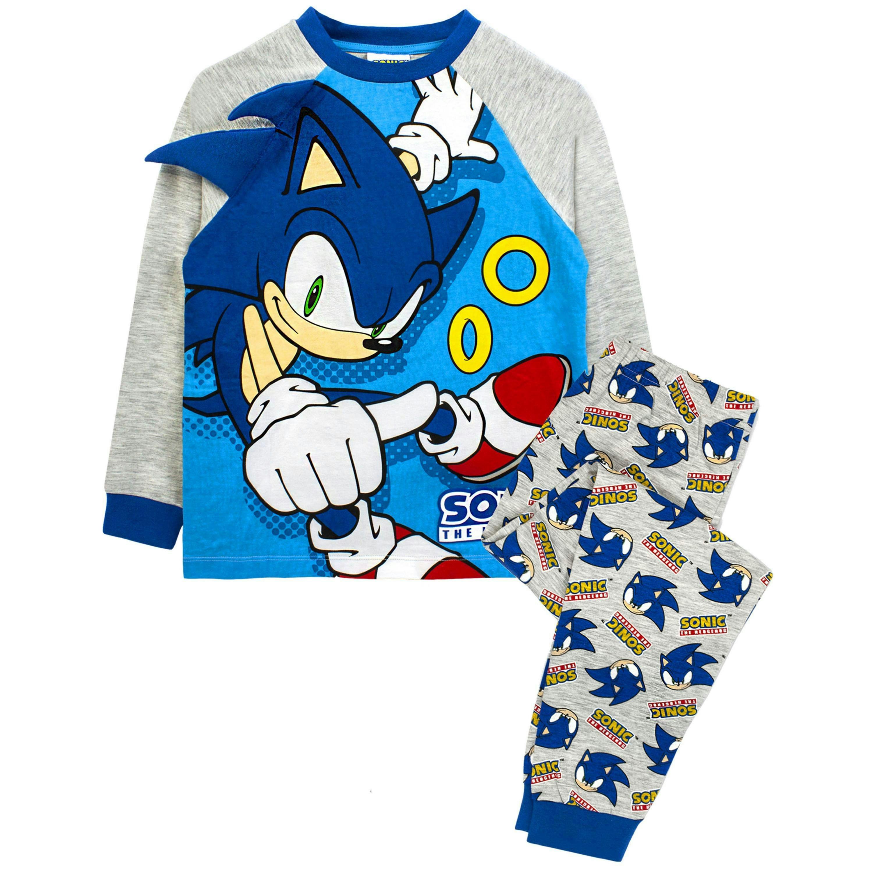Sonic the Hedgehog Unisex Kids Blue 3D Applique Long Sleeve Long Leg Pyjama Set by Vanilla Underground , view 1 of 6