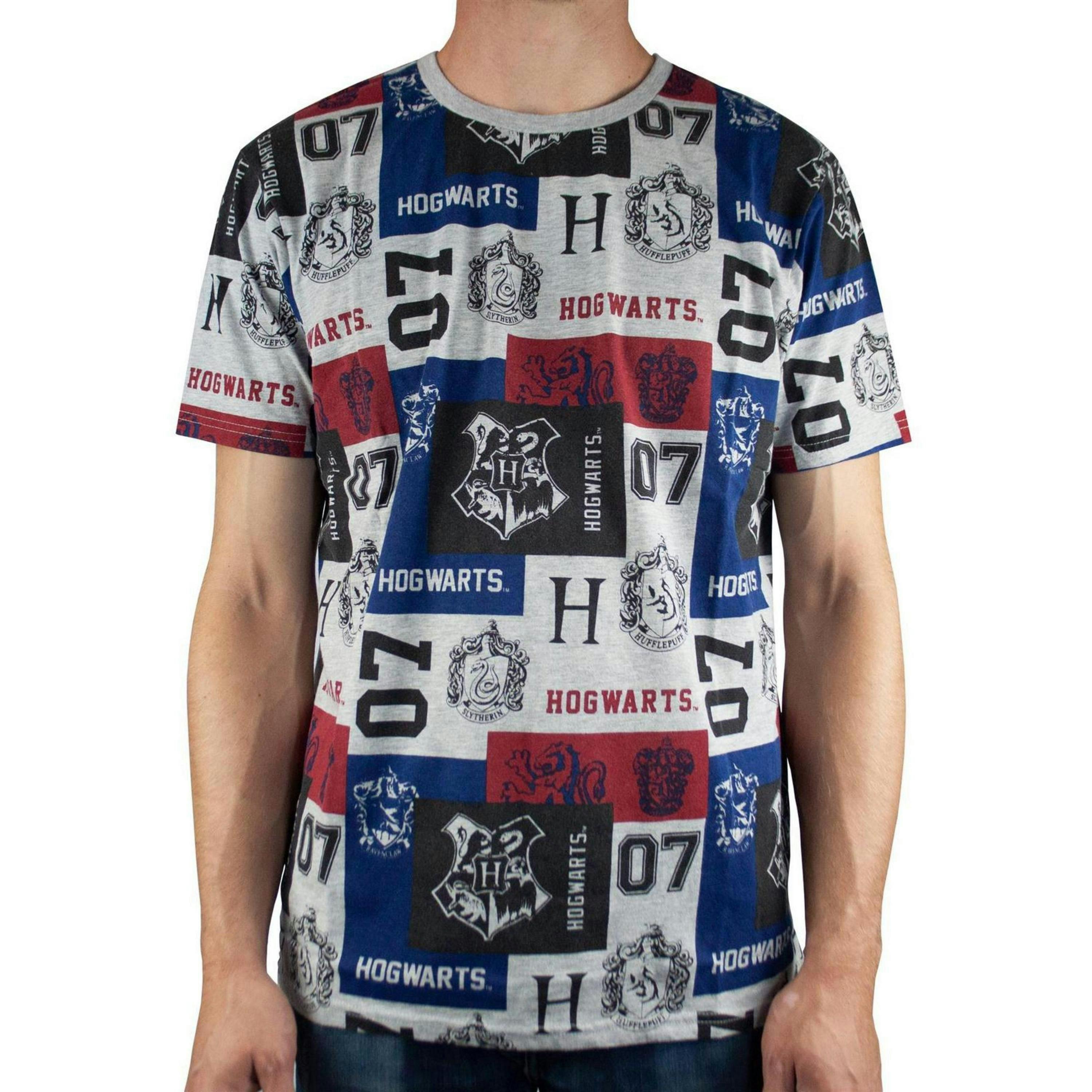 Harry Potter Mens Grey Hogwarts Houses Short Sleeved T-Shirt by Vanilla Underground , view 1 of 4