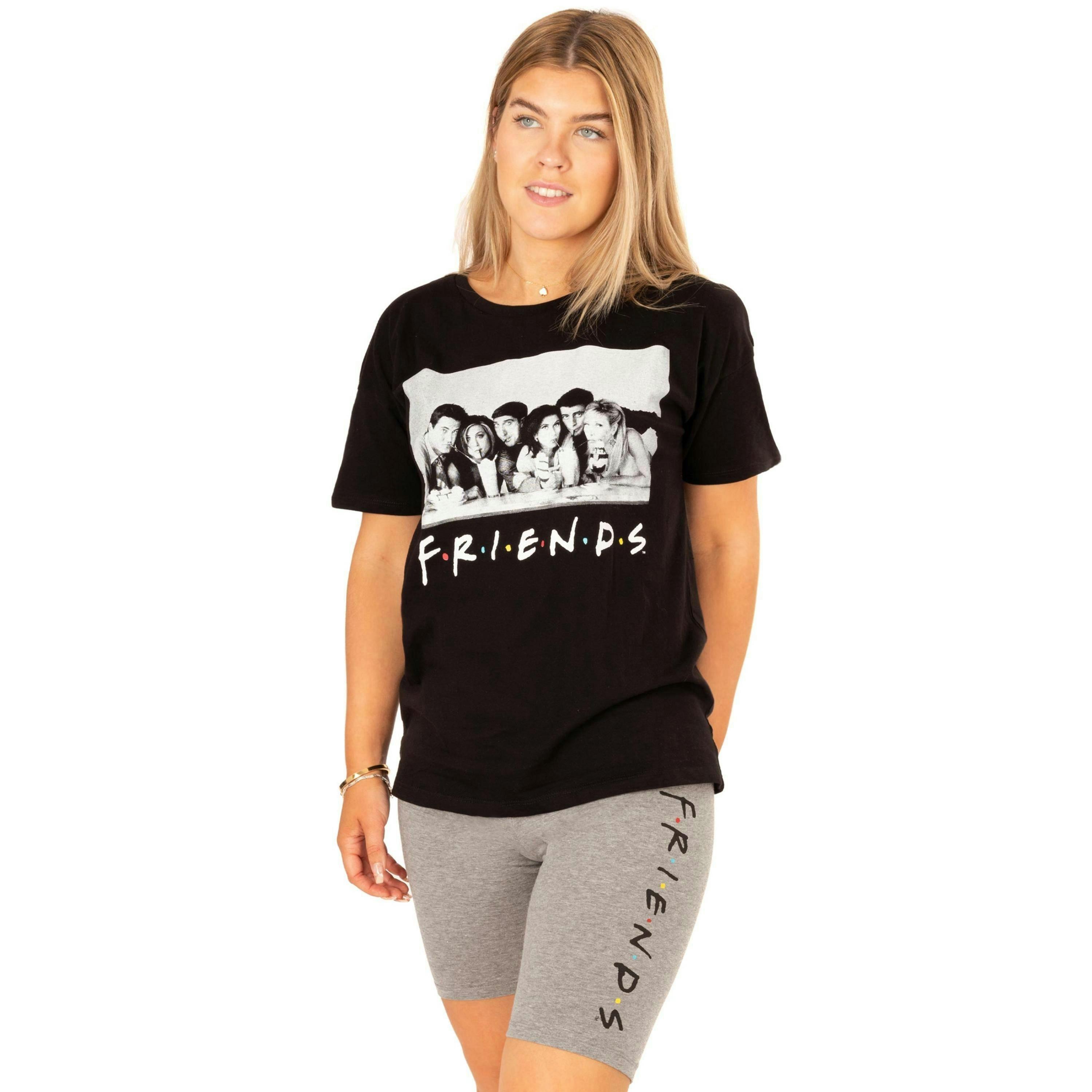 Friends Womens Black Short Sleeve Cycling Short Pyjama Set by Vanilla Underground , view 1 of 5