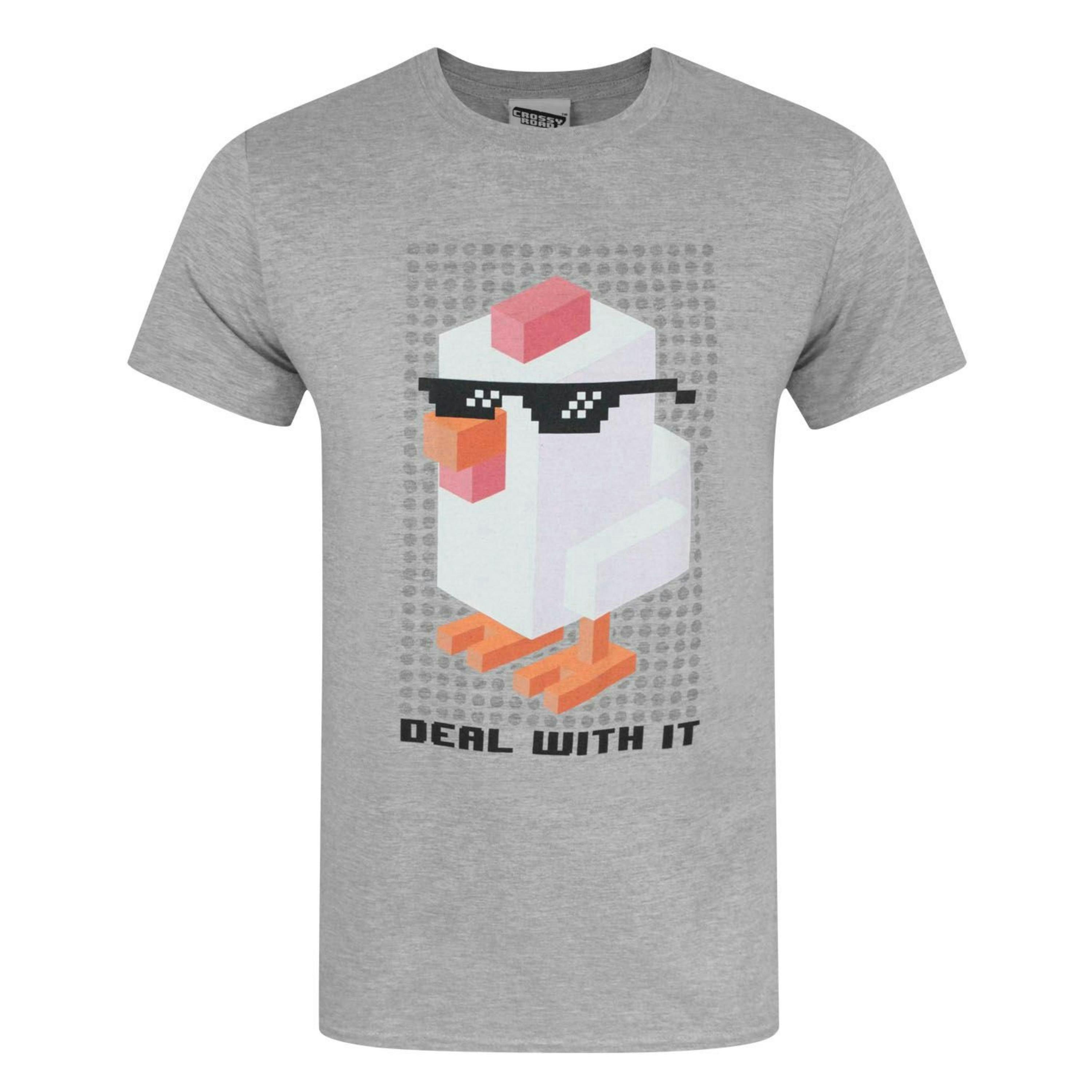 Crossy Road Mens Grey Deal With It Short Sleeved T-Shirt by Vanilla Underground , view 1 of 1