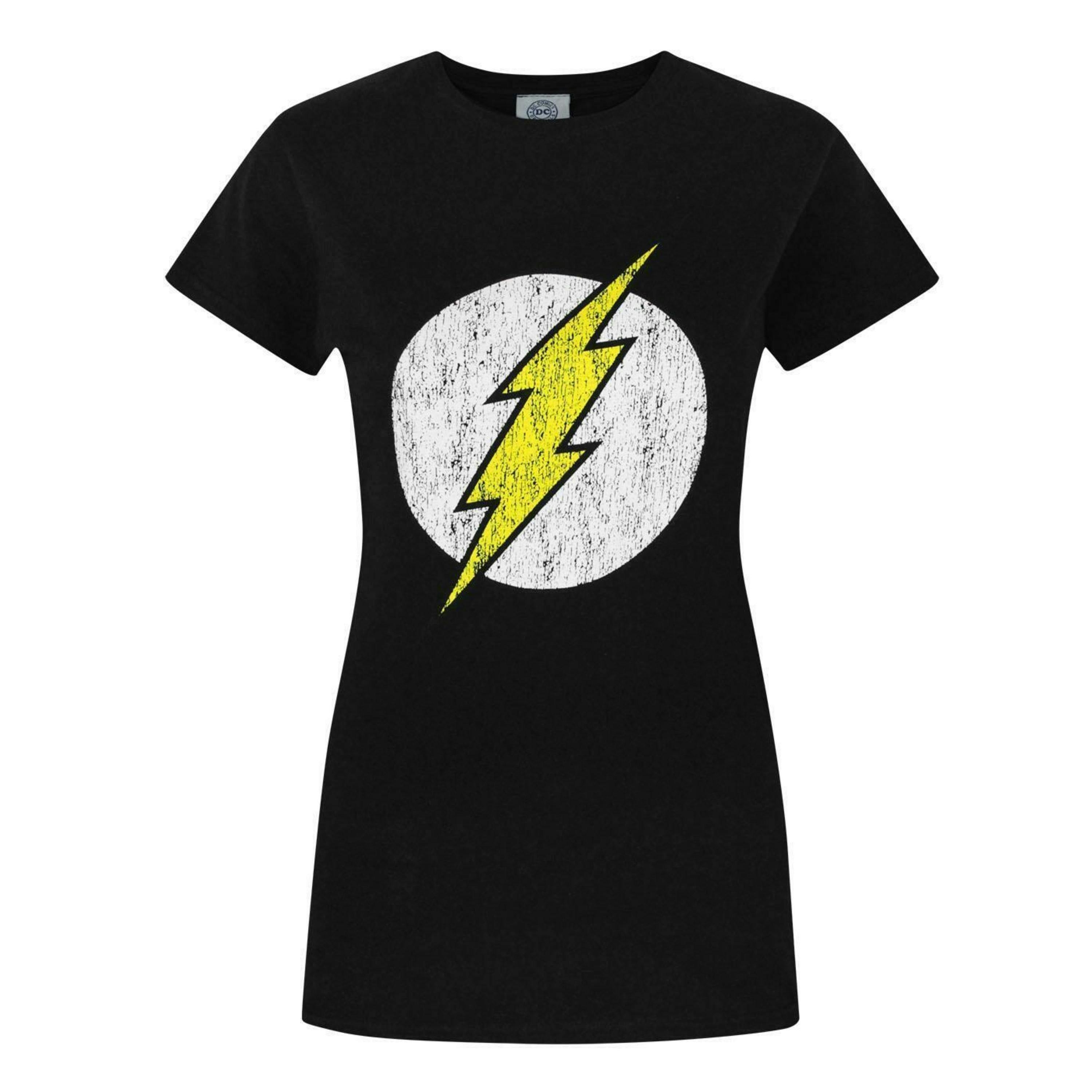 DC Comics Womens Black Batman Distressed Logo Short Sleeved T-Shirt by Vanilla Underground , view 1 of 4