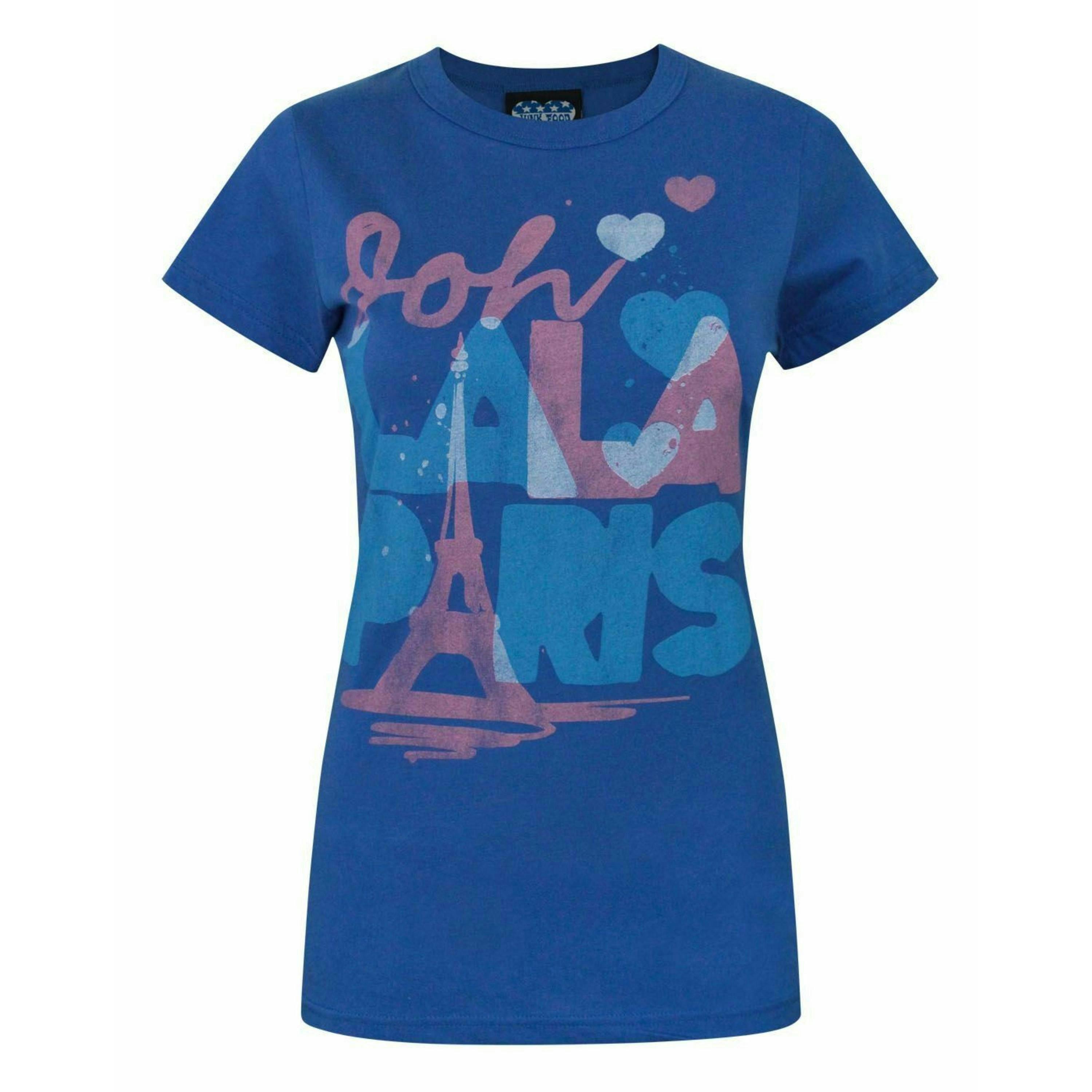 Junk Food Clothing Womens Blue Ooh Lala Paris Text Graphic Short Sleeved T-Shirt by Vanilla Underground , view 1 of 4