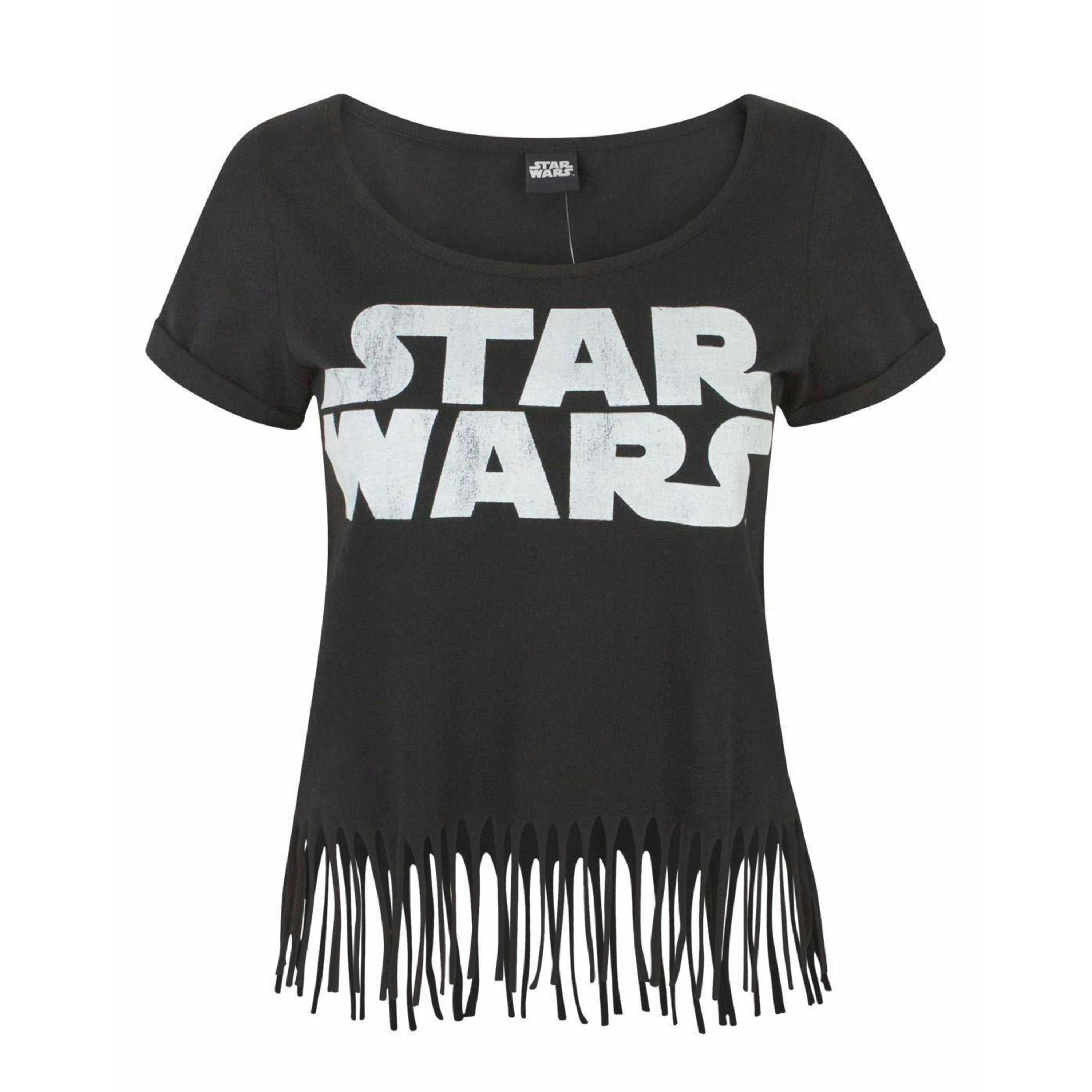 Star Wars Womens Black Logo Fringe Short Sleeved T-Shirt by Vanilla Underground , view 1 of 4