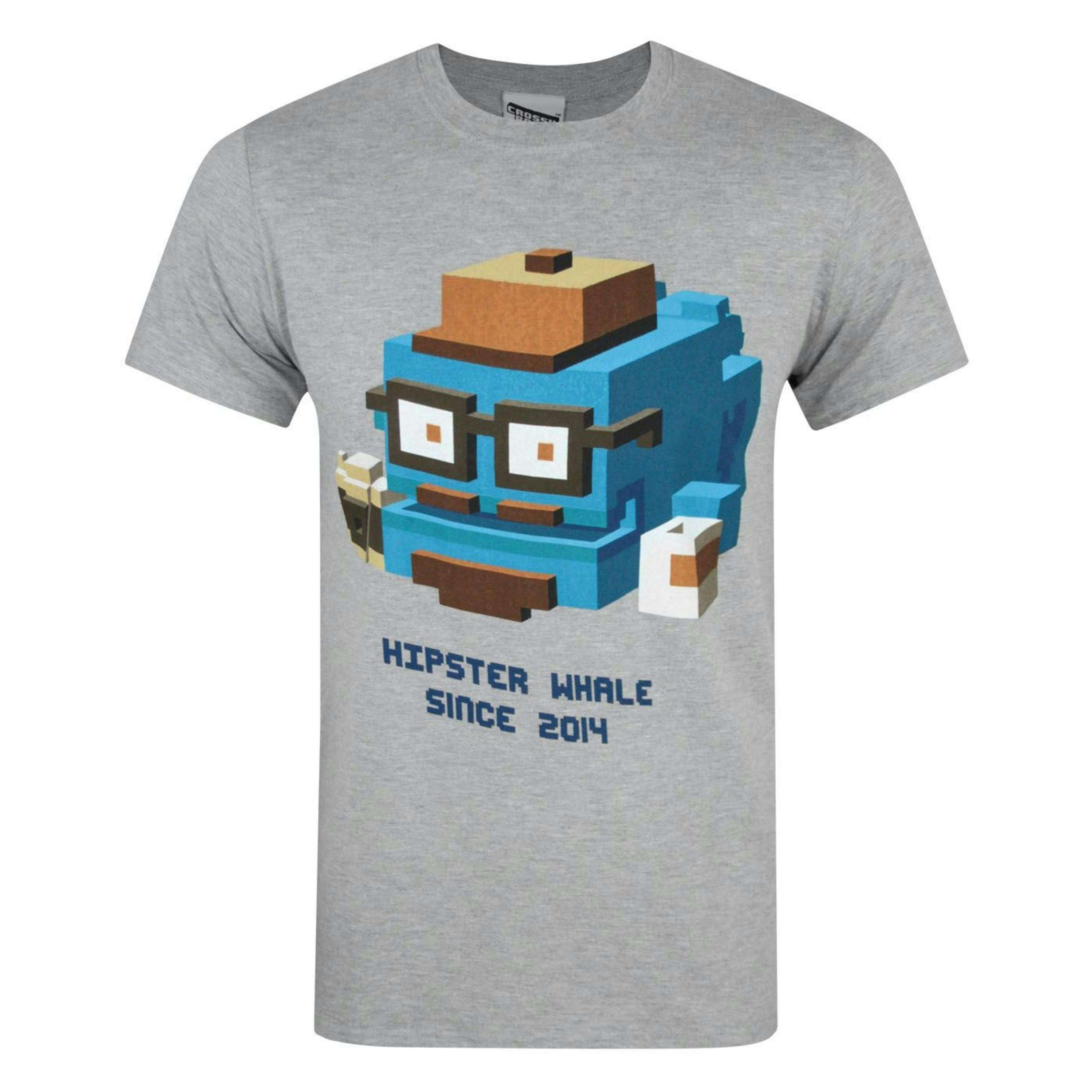 Crossy Road Mens Grey Hipster Whale Short Sleeved T-Shirt by Vanilla Underground , view 1 of 3