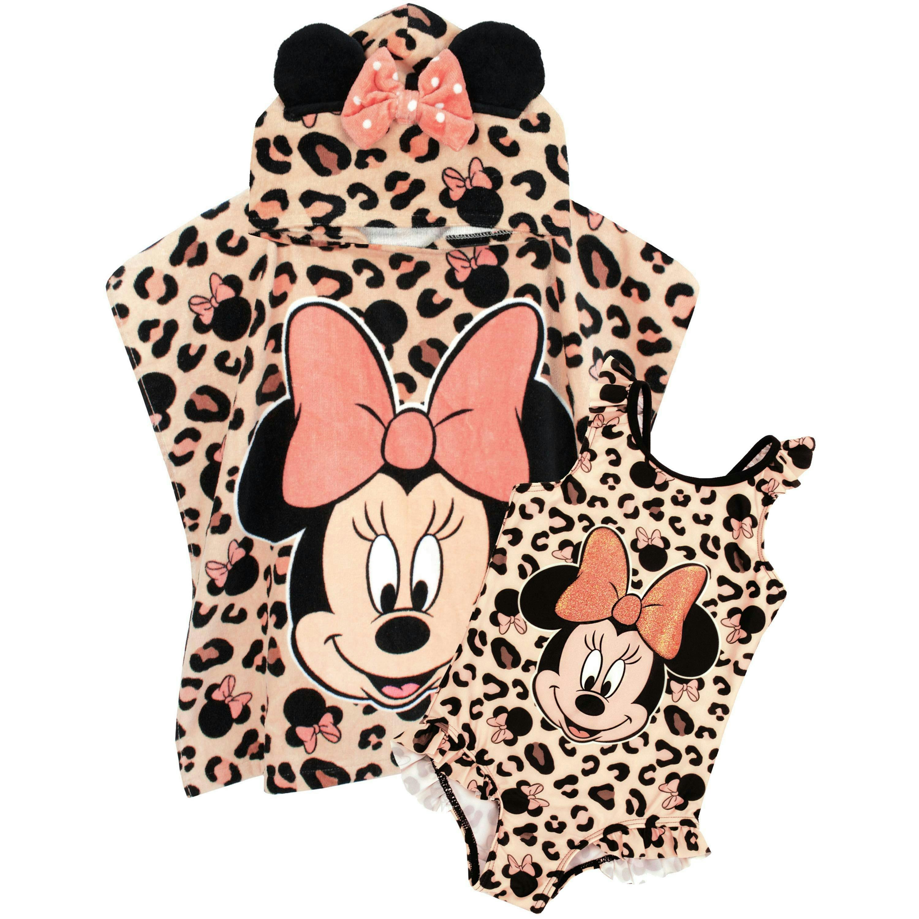 Disney Girls Pink Minnie Mouse Poncho Towel and 1 Piece Swimming Costume Set by Vanilla Underground , view 1 of 4