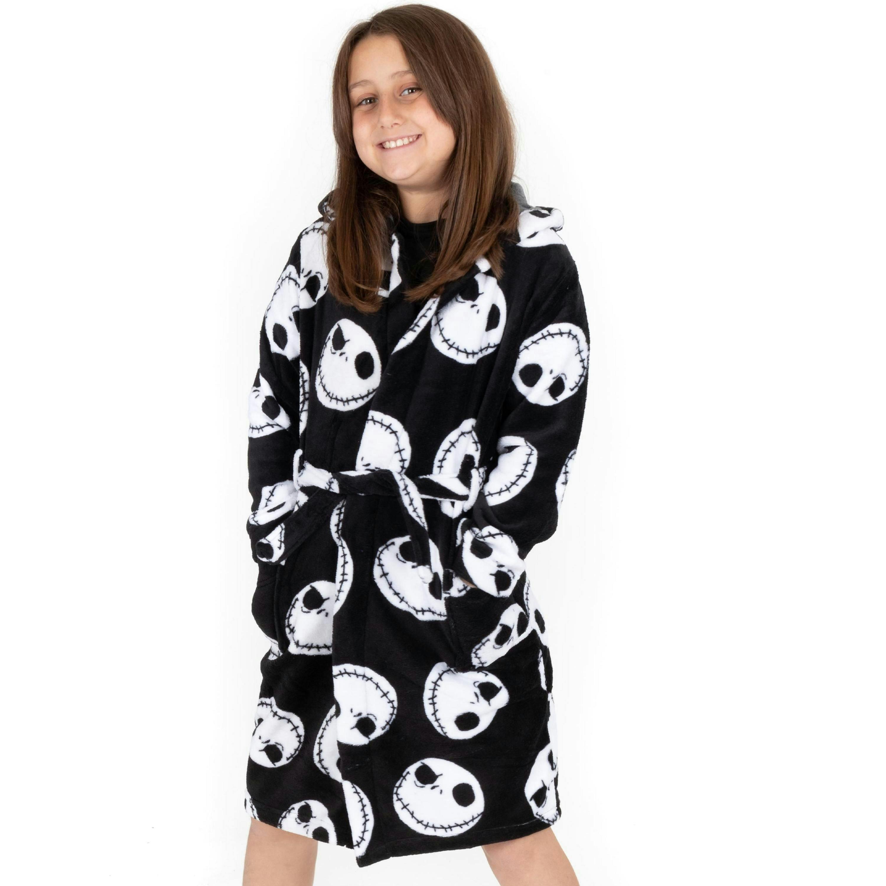 Disney The Nightmare Before Christmas Unisex Kids Black Jack Skellington Head All-Over Print Bathrobe by Vanilla Underground , view 1 of 5