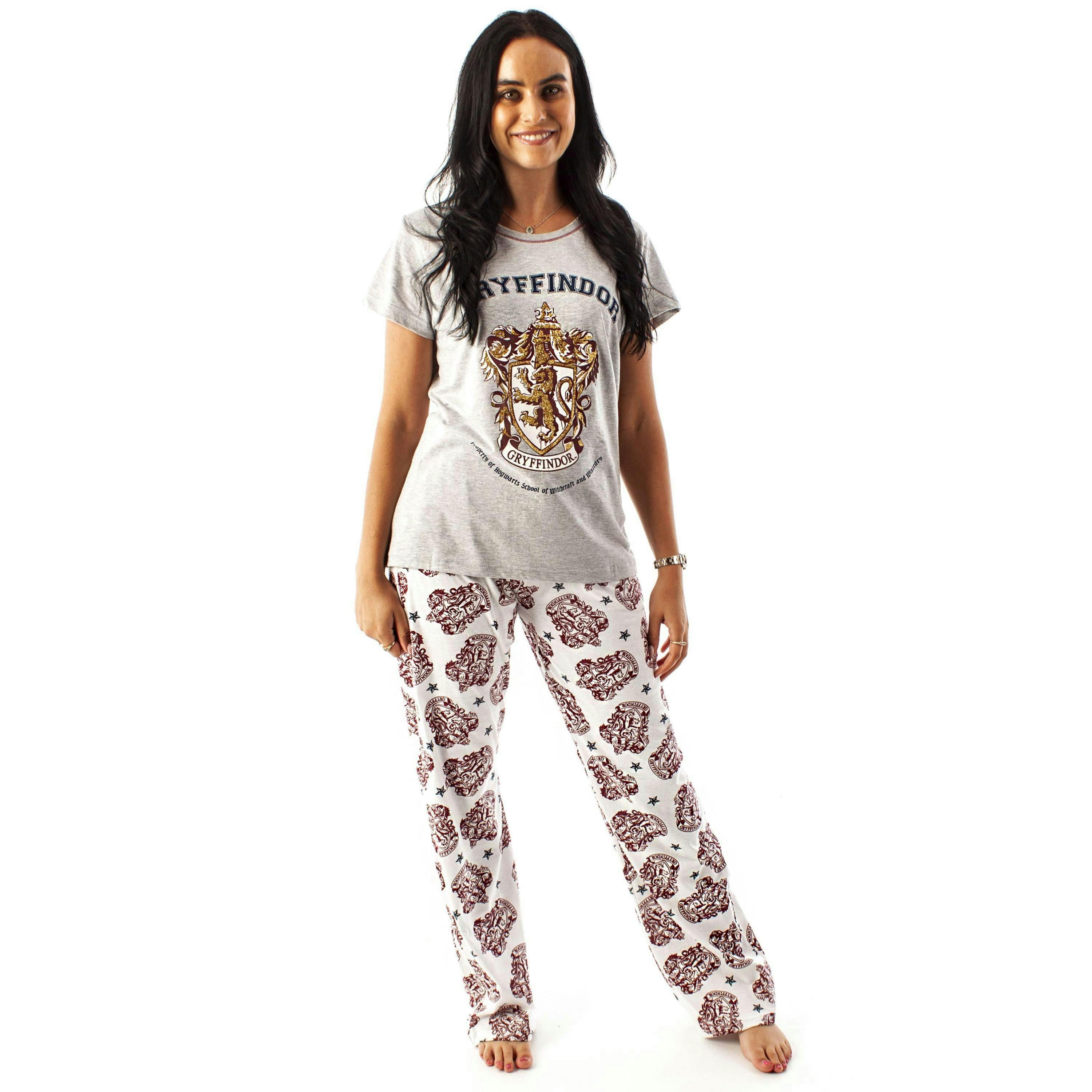 Harry Potter Womens Grey Gryffindor House Crest Short Sleeve Long Leg Pyjama Set by Vanilla Underground , view 1 of 5