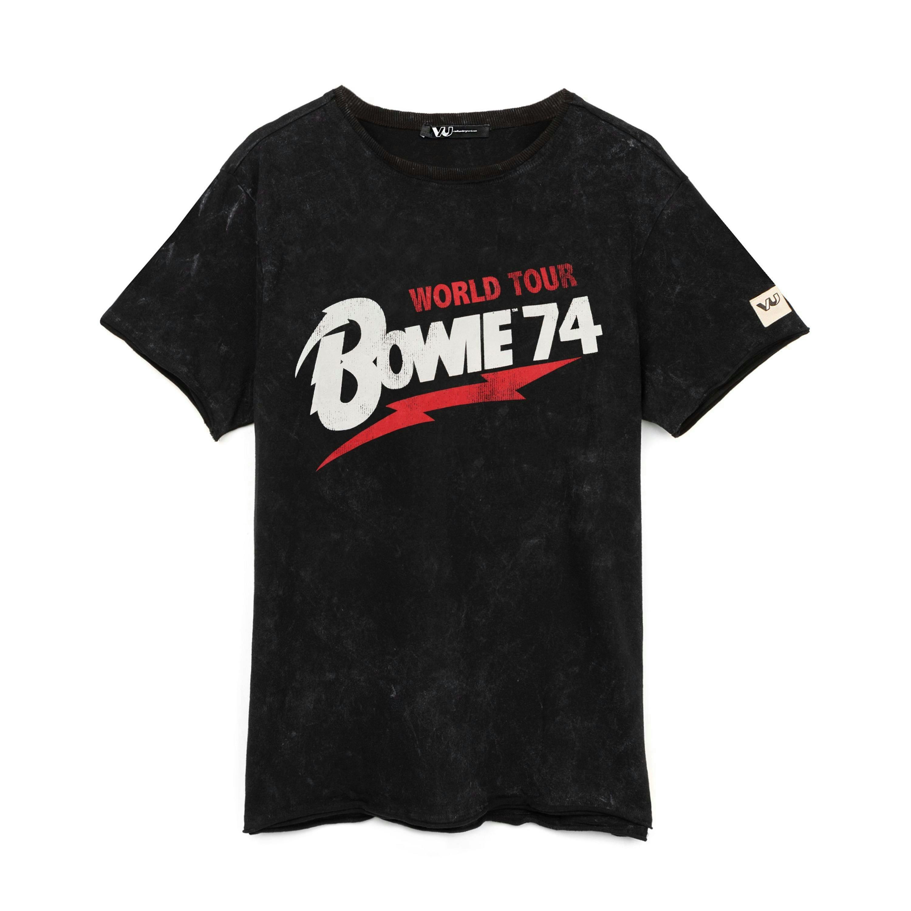 David Bowie Mens Black World Tour Graphic Short Sleeved T-Shirt by Vanilla Underground , view 1 of 5