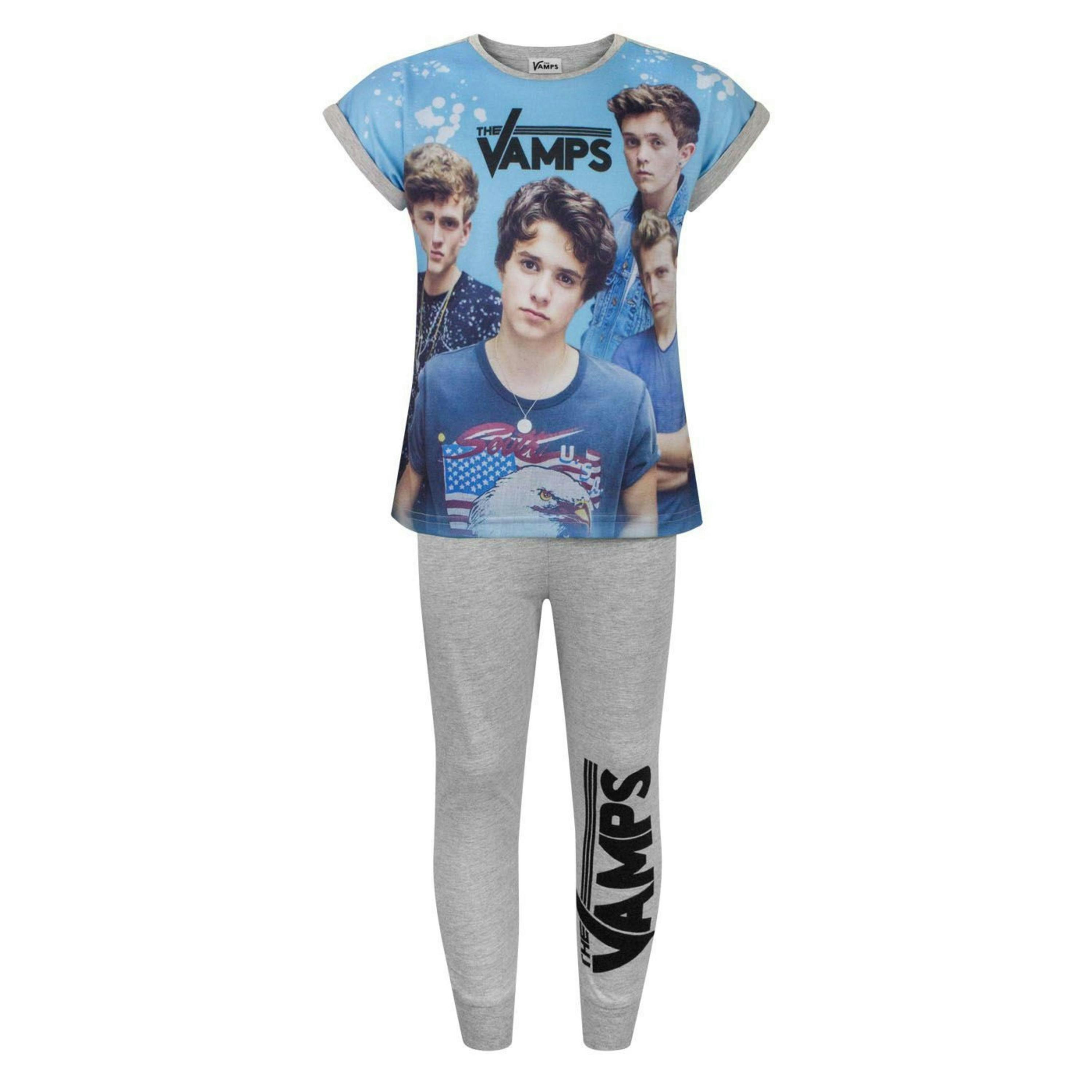 The Vamps Girls Grey Band Members Short Sleeve Long Leg Pyjama Set by Vanilla Underground , view 1 of 3