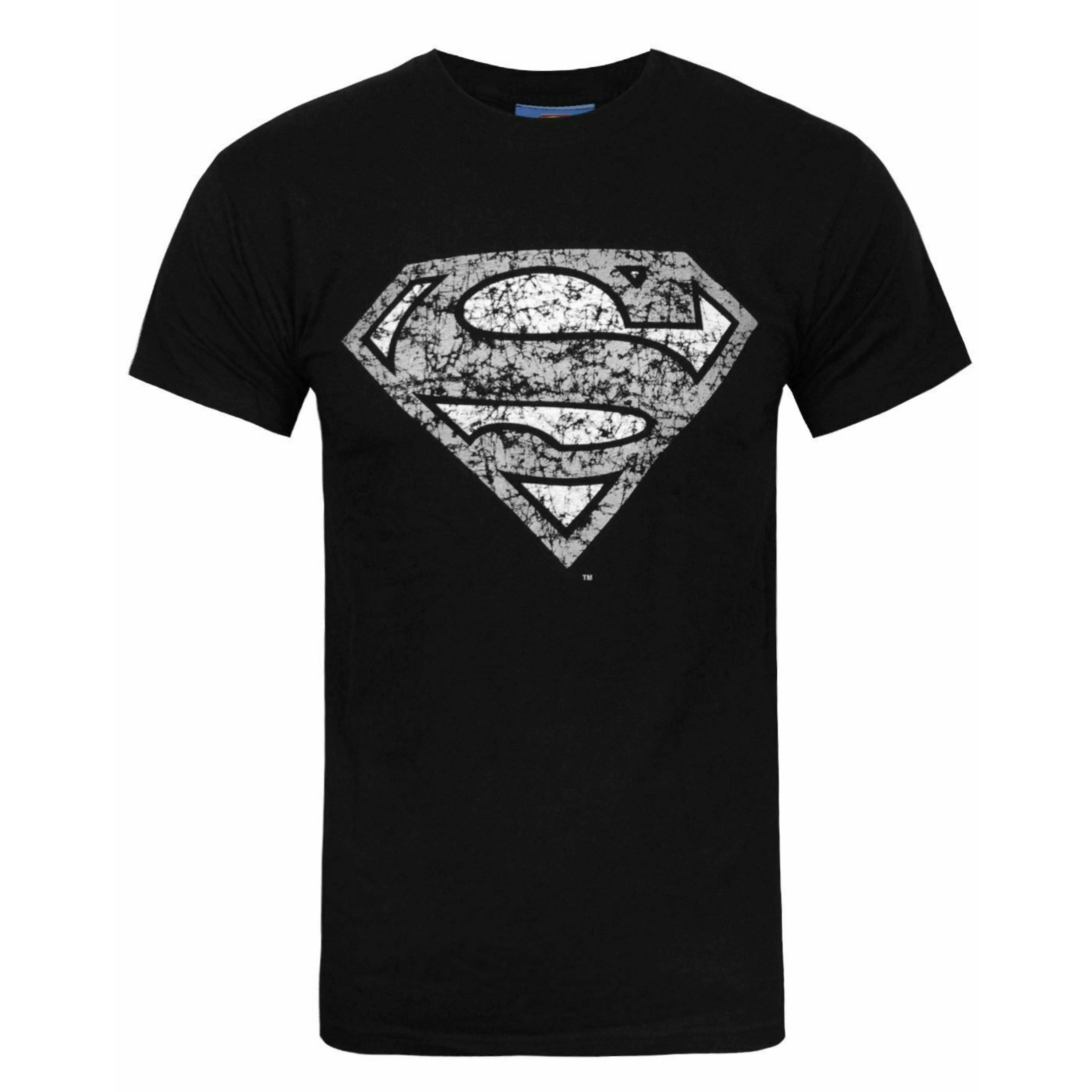 DC Comics Mens Black Superman Distressed Logo Short Sleeved T-Shirt by Vanilla Underground , view 1 of 1