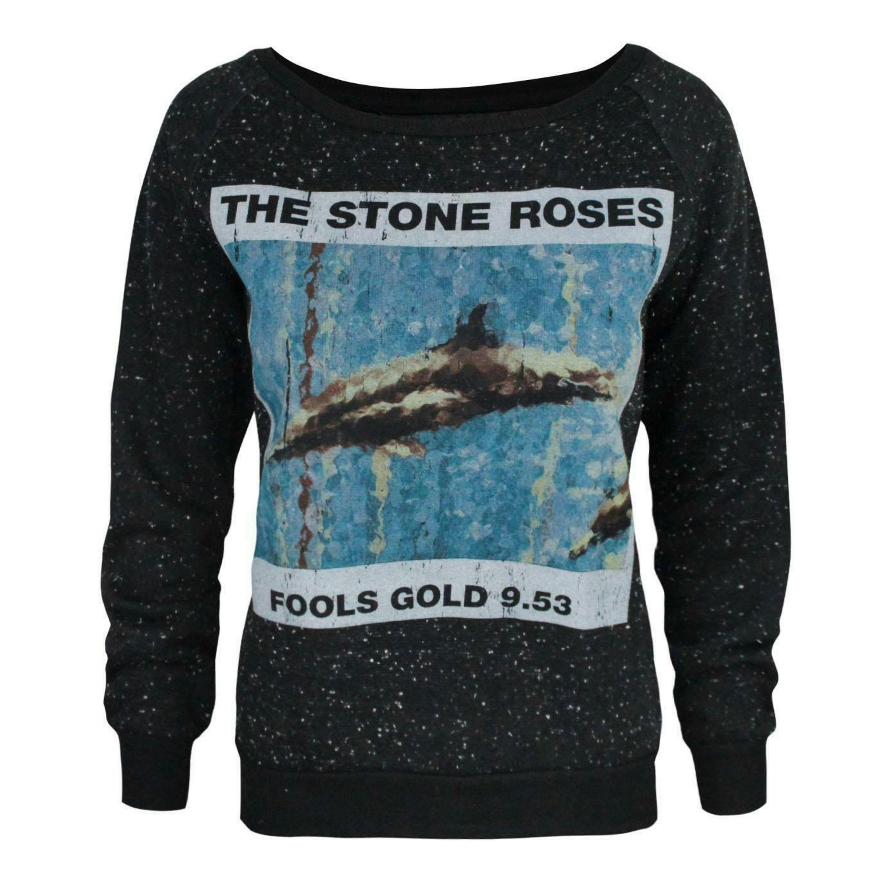 Amplified Clothing Womens Black Distressed Stone Roses Print Sweatshirt by Vanilla Underground , view 1 of 4