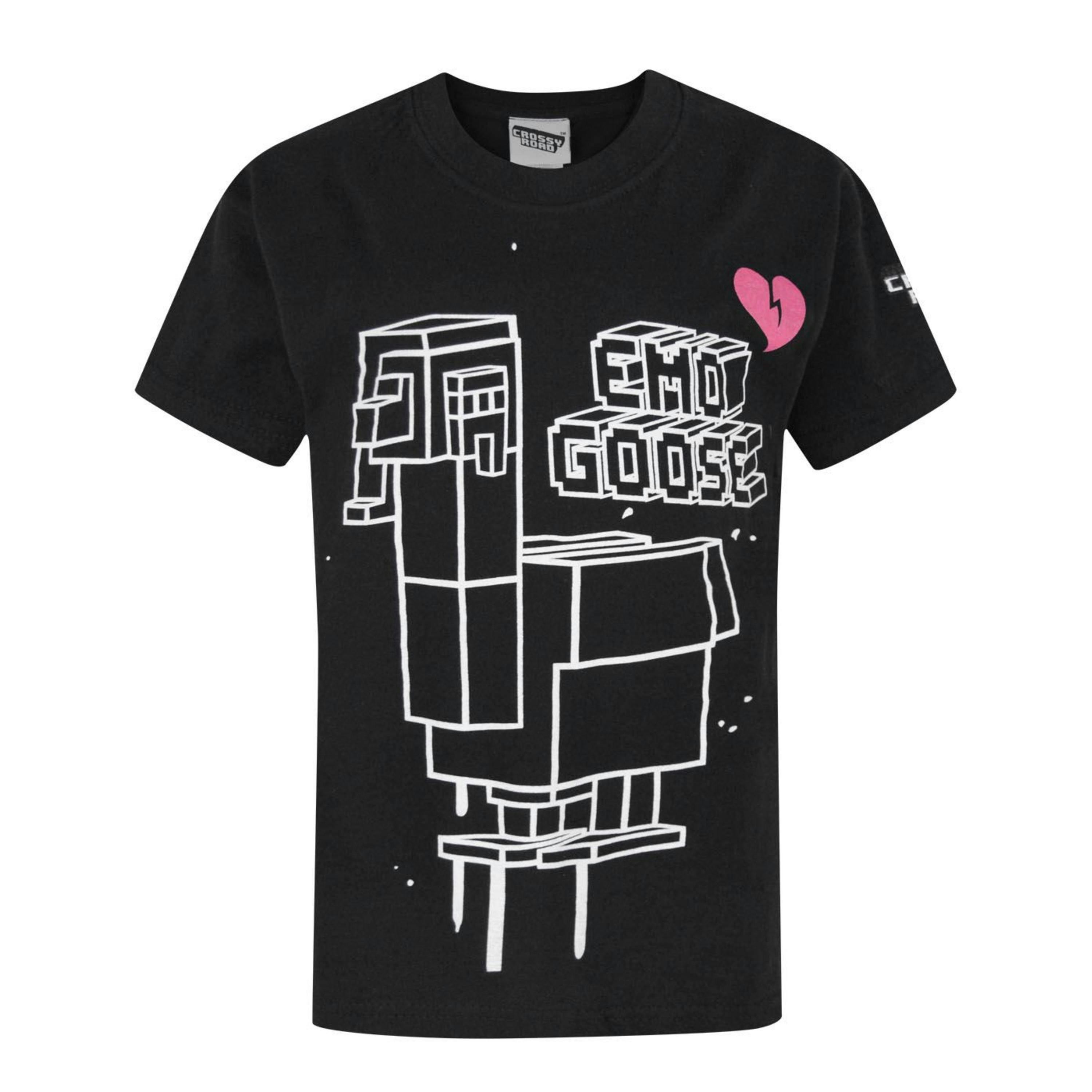 Crossy Road Boys Black Emo Goose Short Sleeved T-Shirt by Vanilla Underground , view 1 of 1