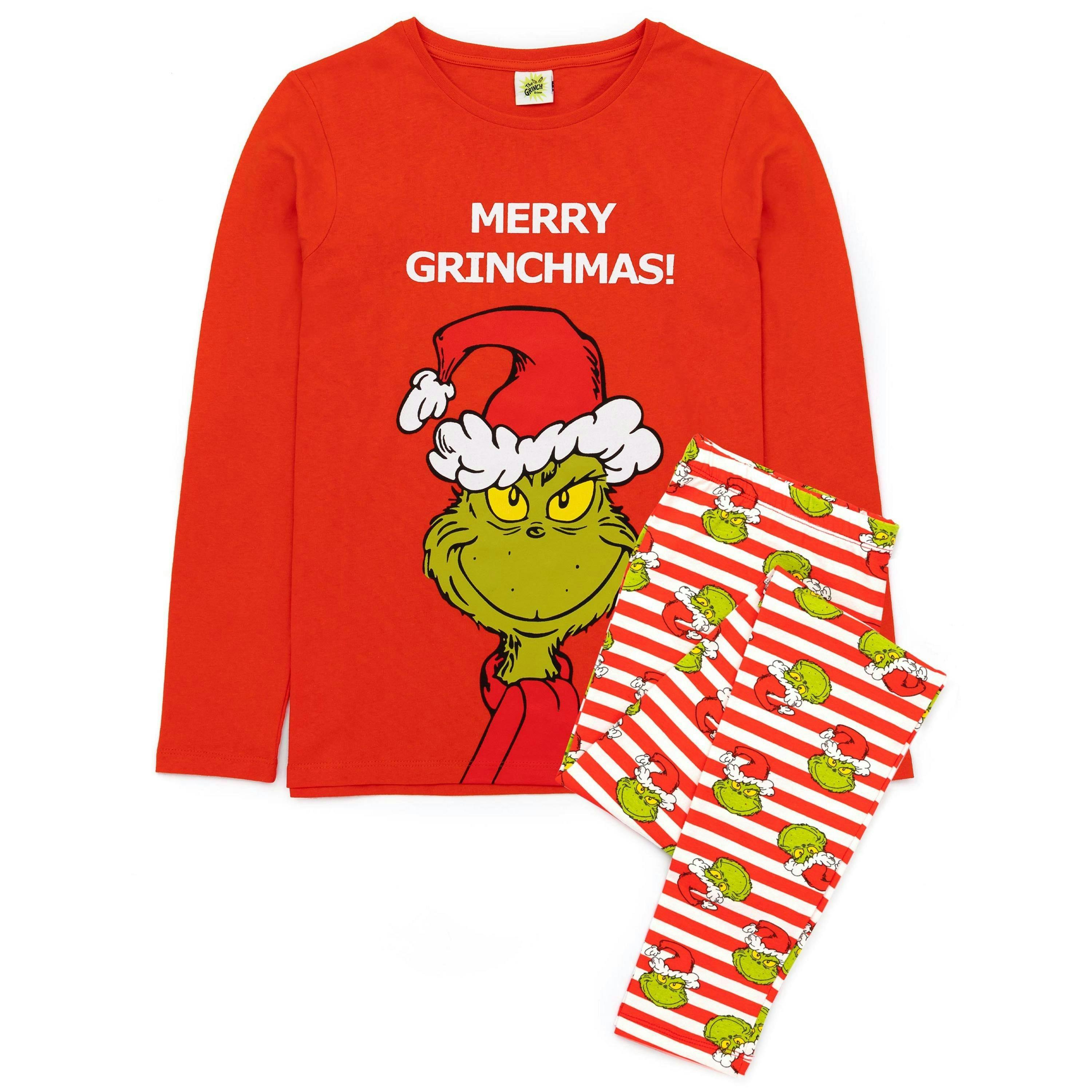 The Grinch Unisex Red Merry Grinchmas Slogan Long Sleeve Long Leg Pyjama Set by Vanilla Underground , view 1 of 2