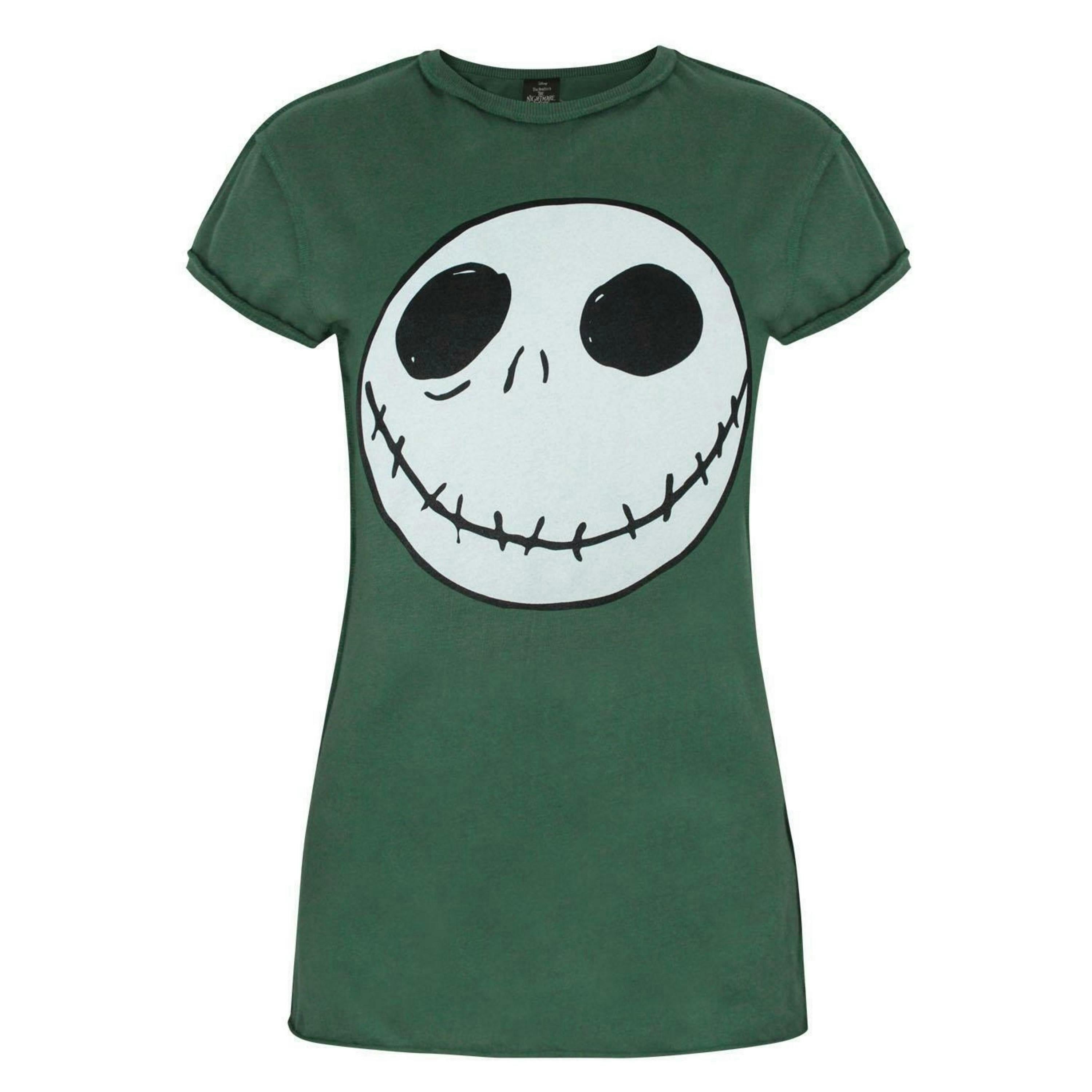 Disney The Nightmare Before Christmas Womens Green Jack Skellington Short Sleeved T-Shirt by Vanilla Underground , view 1 of 4