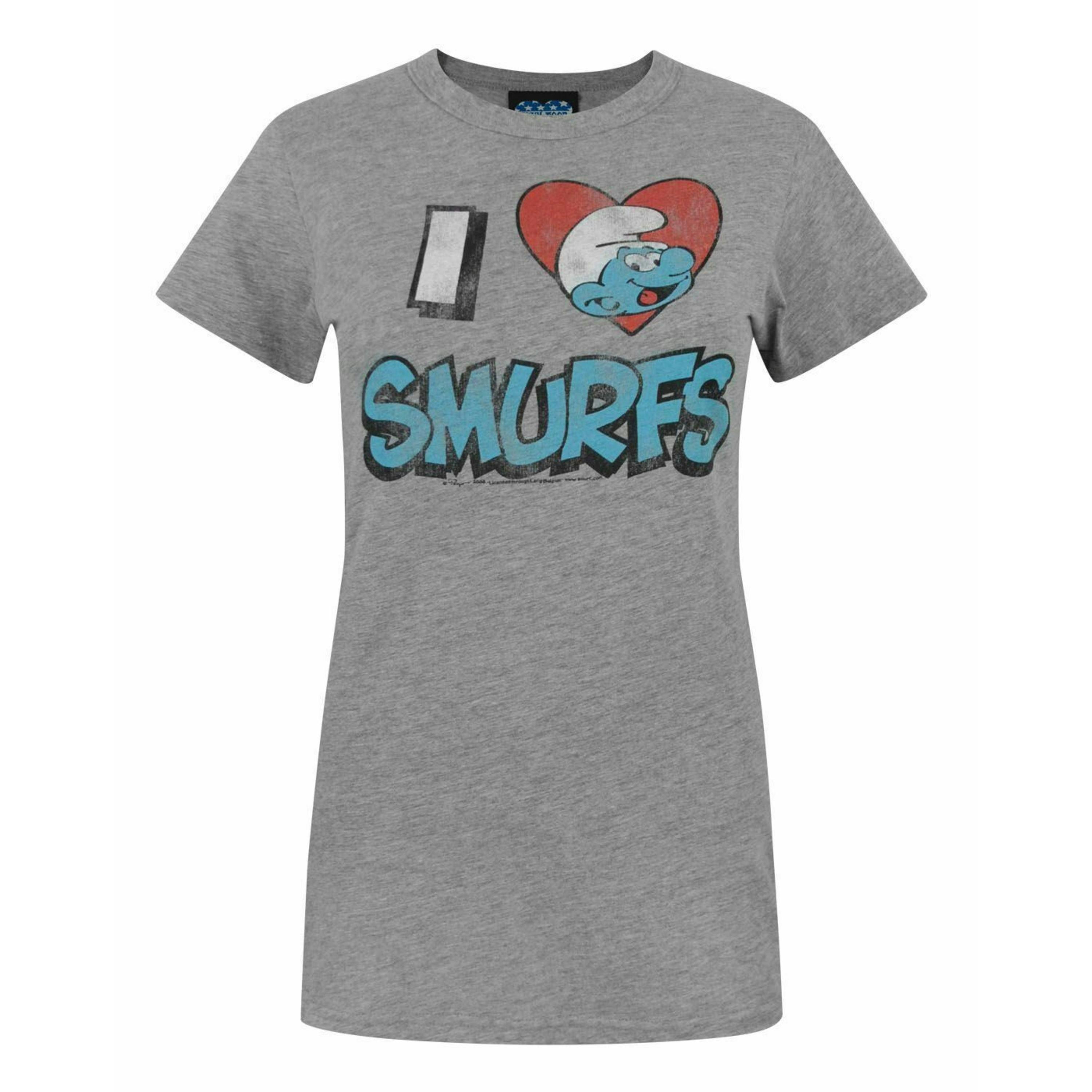 Junk Food Clothing Womens Grey Smurfs Short Sleeved T-Shirt by Vanilla Underground , view 1 of 4