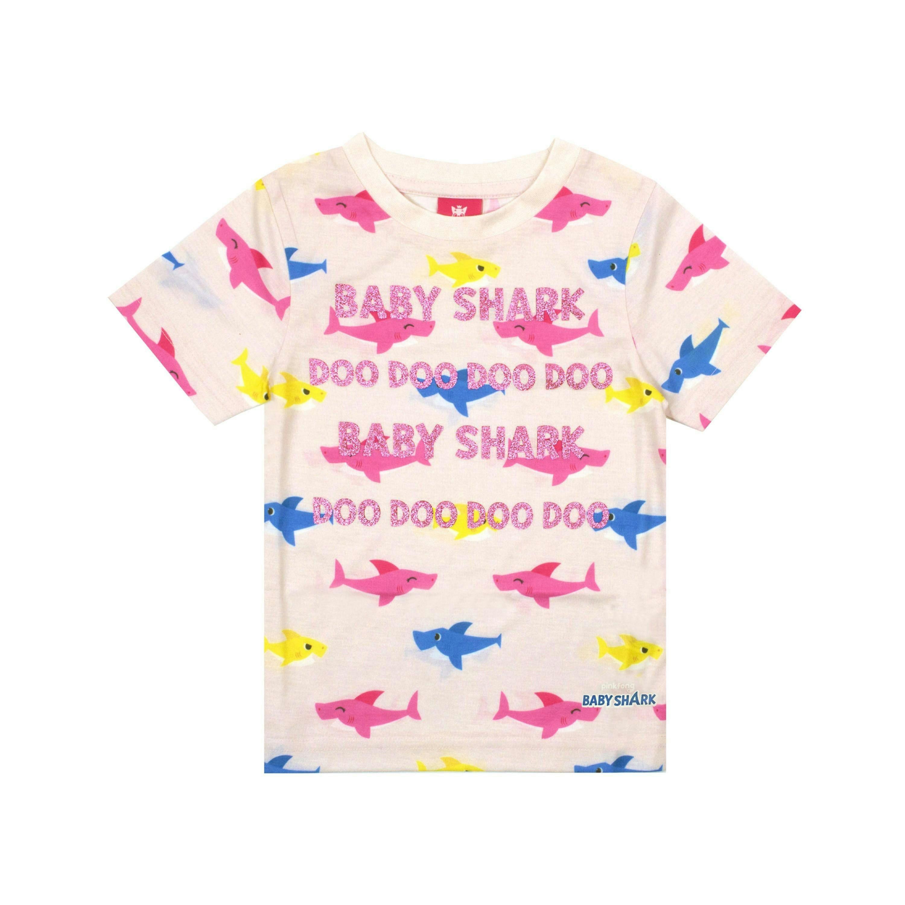 Baby Shark Girls Pink Short Sleeved T-Shirt by Vanilla Underground , view 1 of 4