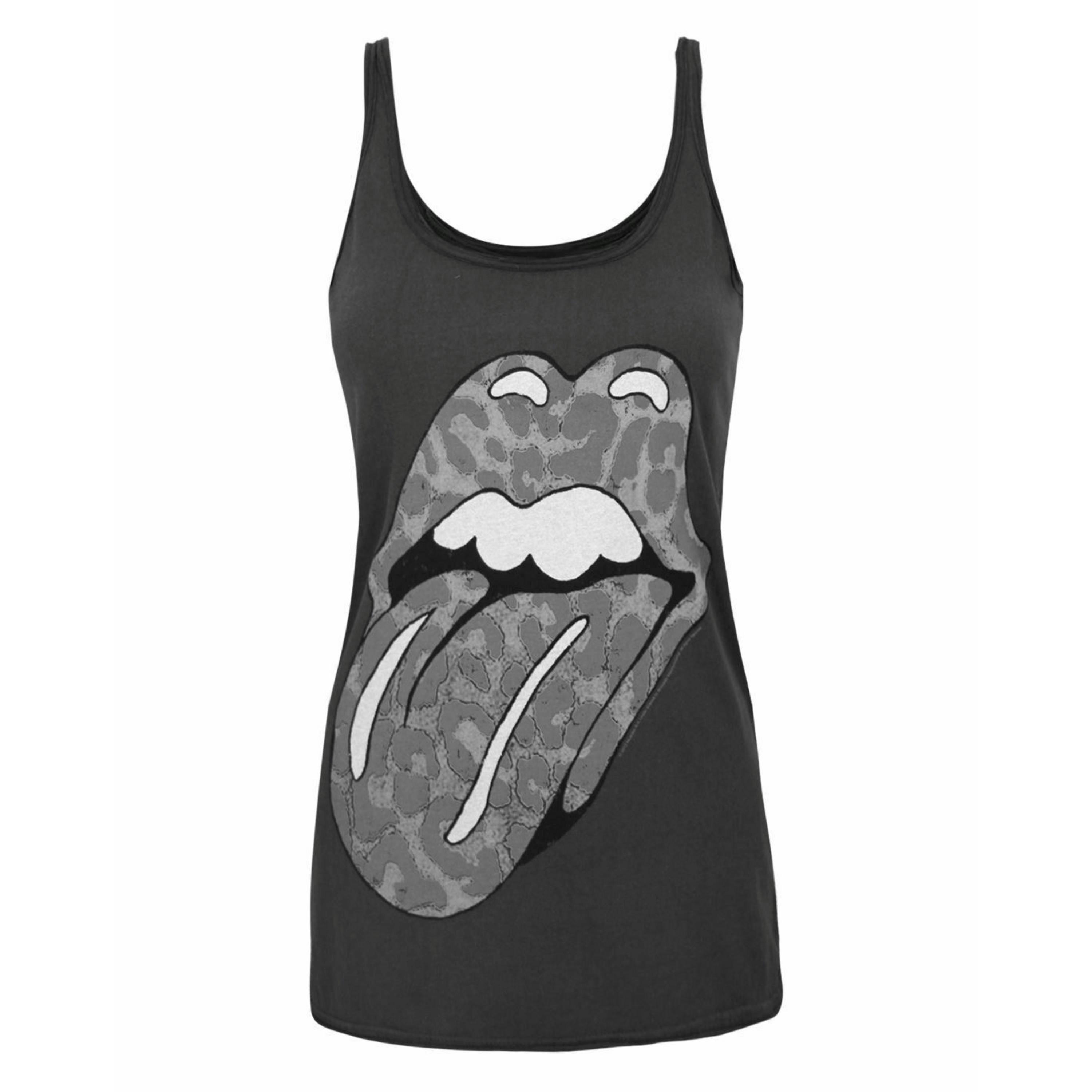 Amplified Clothing Womens Grey Rolling Stones Leopard Tongue Logo Vest by Vanilla Underground , view 1 of 4
