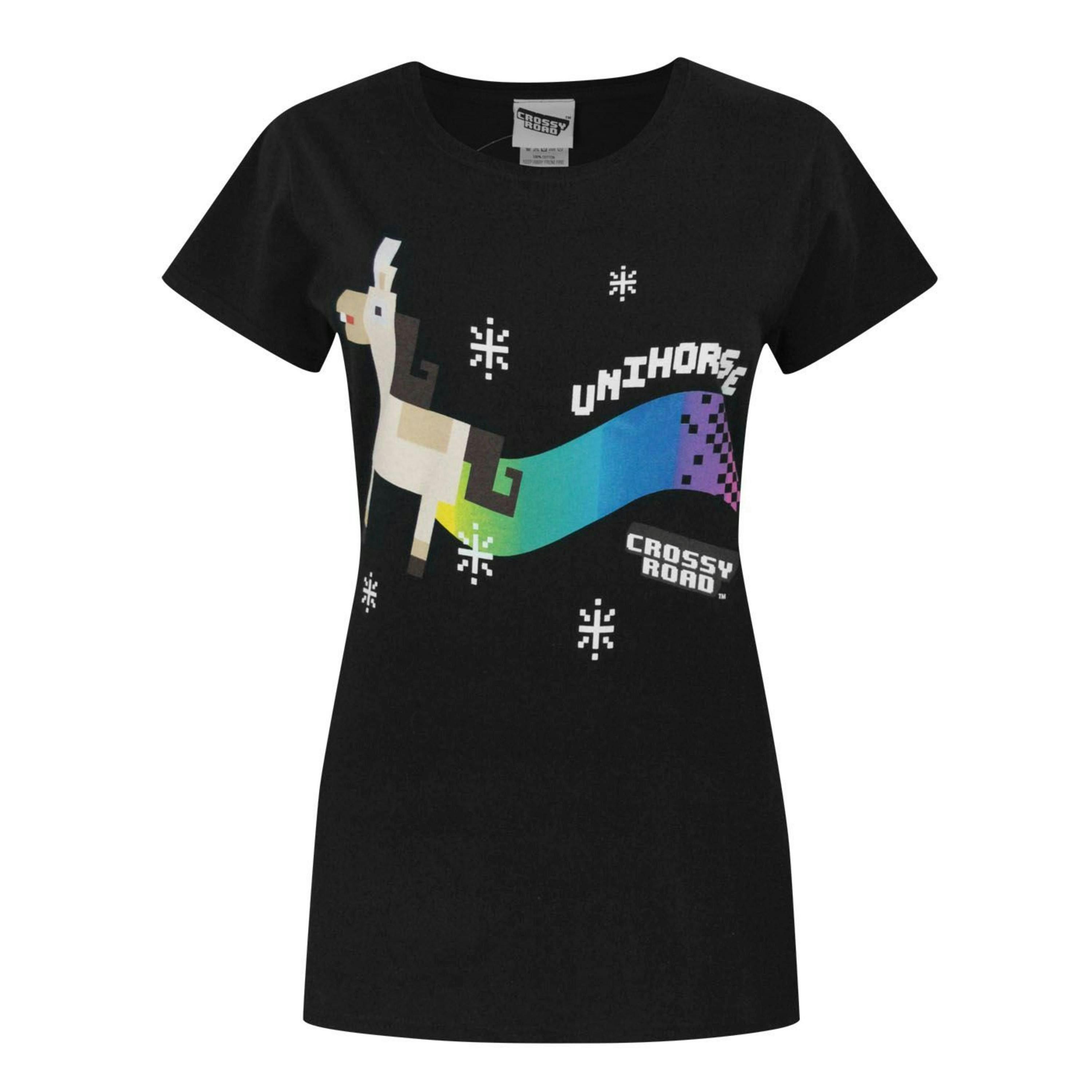 Crossy Road Womens Black Unihorse Short Sleeved T-Shirt by Vanilla Underground , view 1 of 1