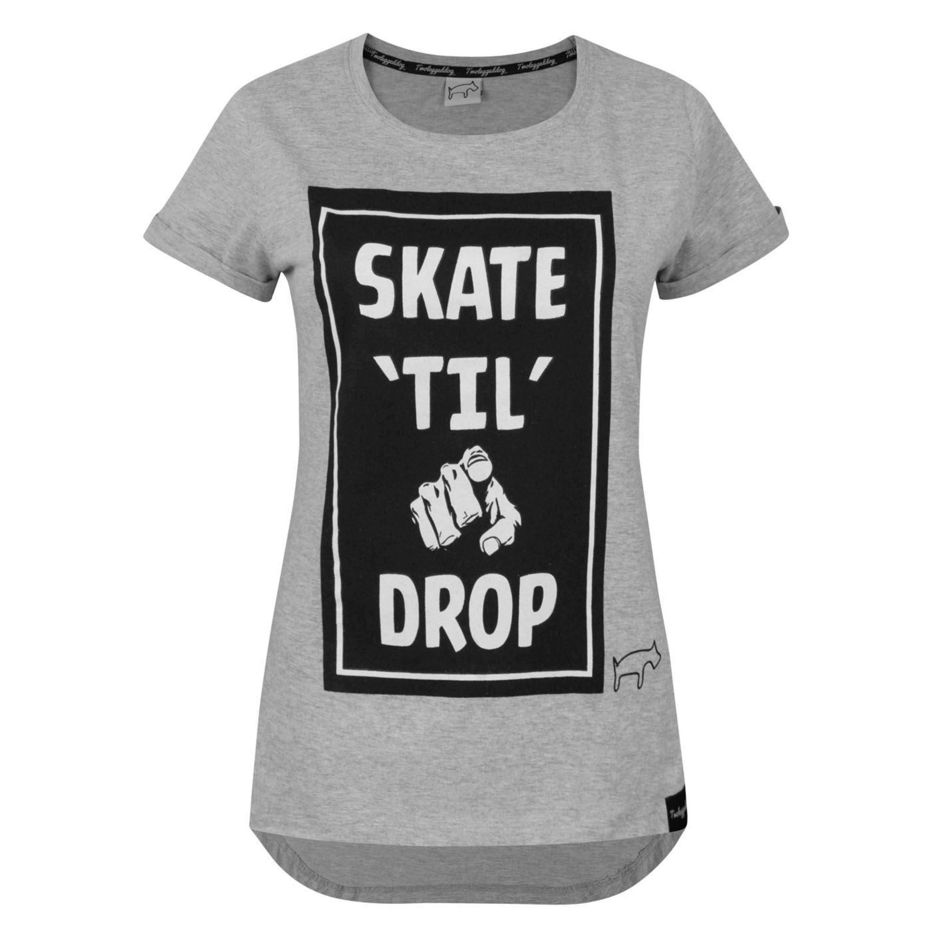 Two Legged Dog Womens Grey Skate Til You Drop' Text Short Sleeved T-Shirt by Vanilla Underground , view 1 of 1
