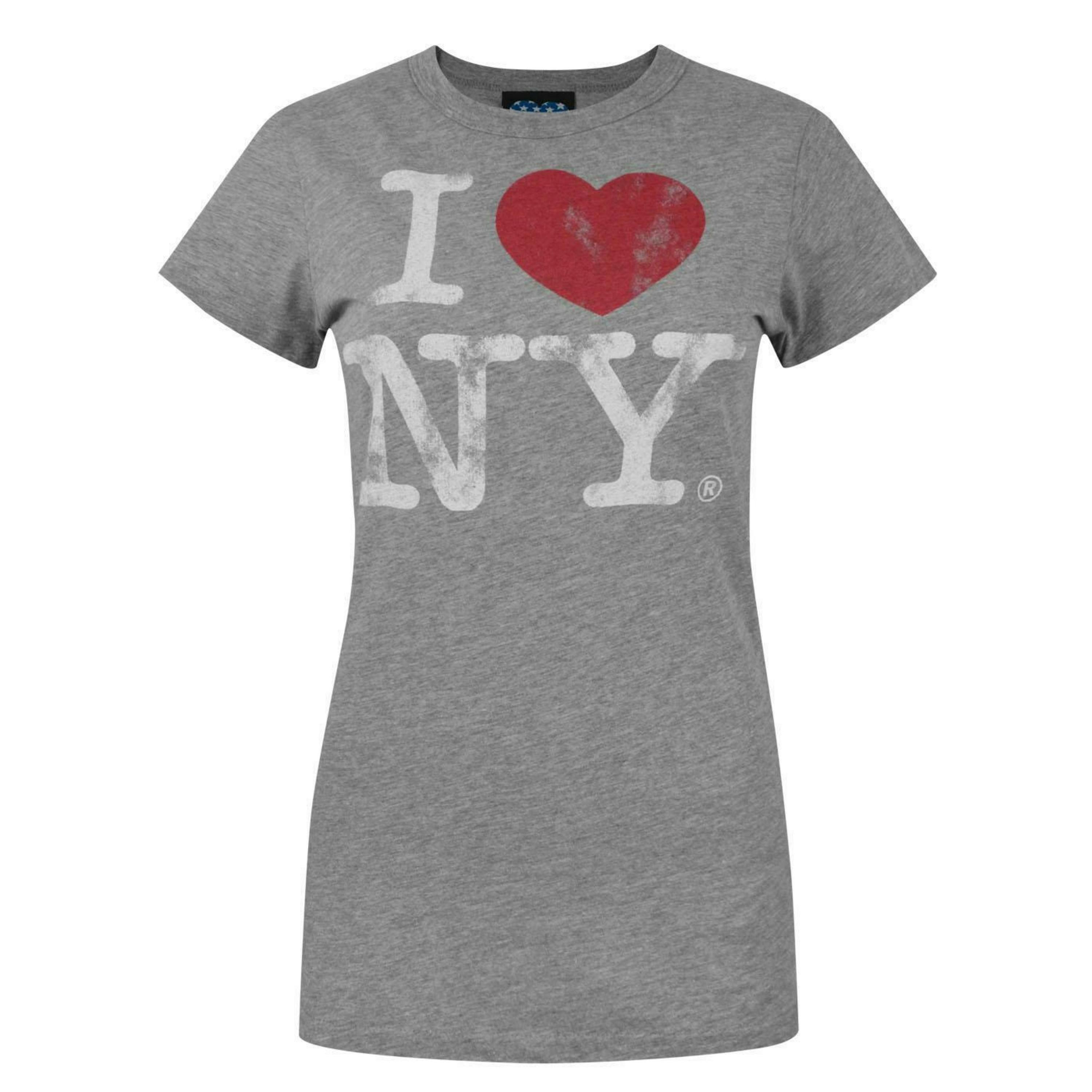 Junk Food Clothing Womens Grey I Love New York Text Print Short Sleeved T-Shirt by Vanilla Underground , view 1 of 4