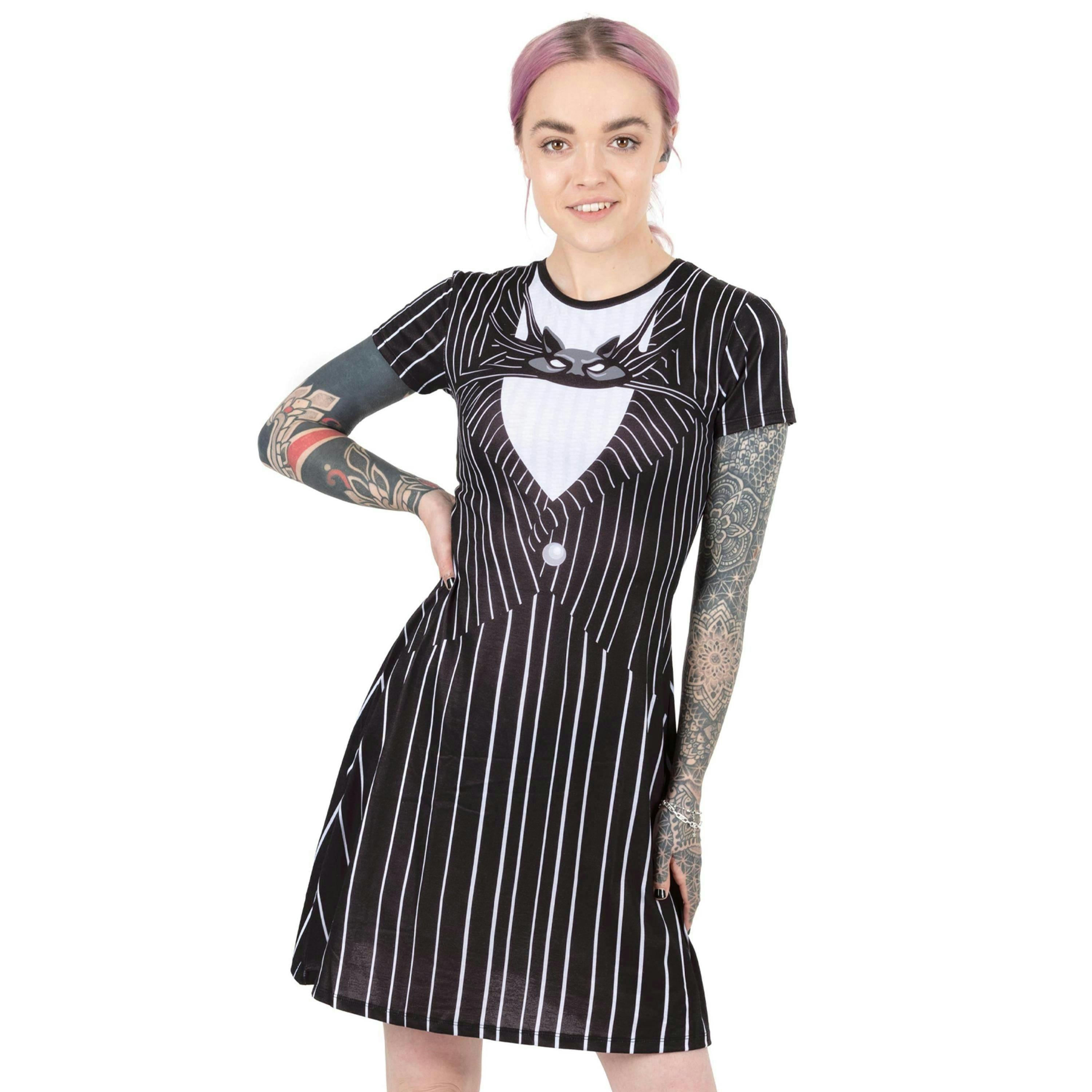 Disney The Nightmare Before Christmas Womens Black Jack Skellington Short Sleeve Skater Dress by Vanilla Underground , view 1 of 5