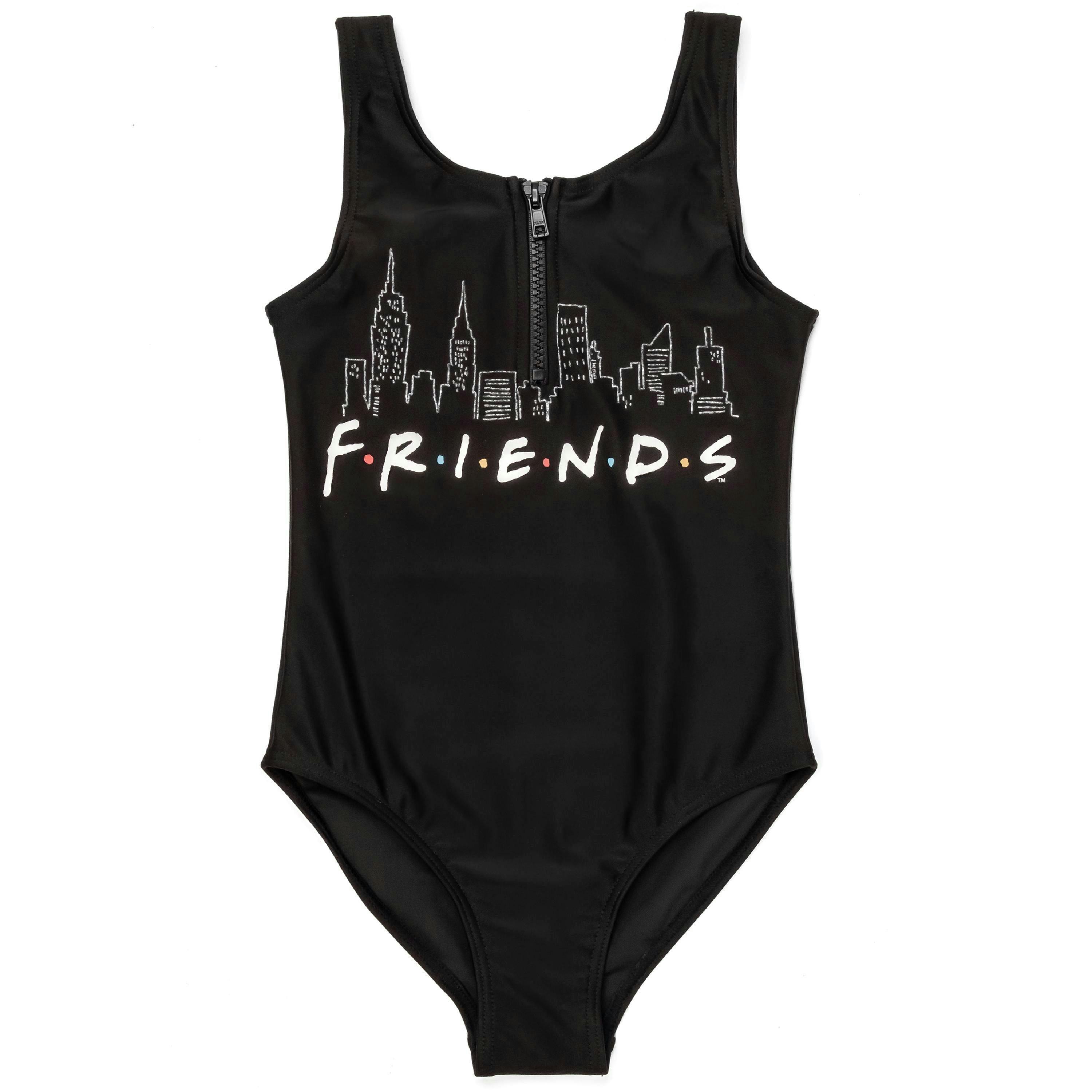 Friends Girls Black Logo Print With Zip Detail 1 Piece Swimming Costume by Vanilla Underground , view 1 of 5