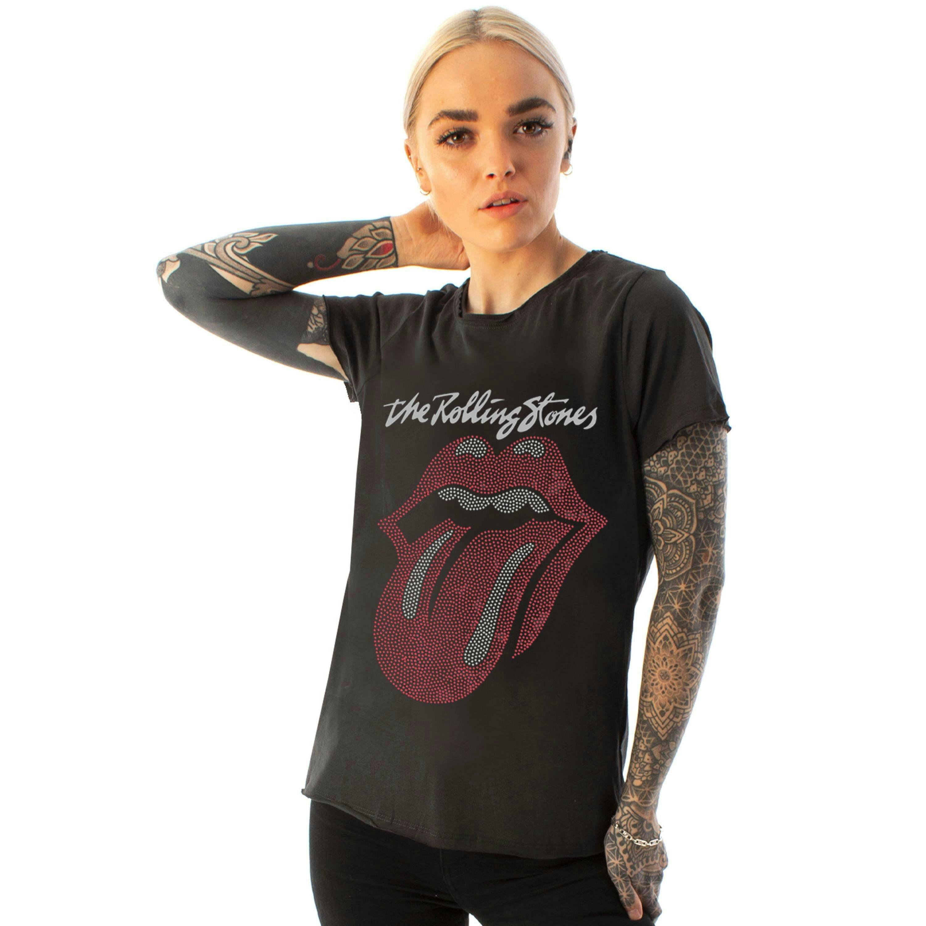 Amplified Clothing Womens Grey Rolling Stones Tongue Logo Short Sleeved T-Shirt by Vanilla Underground , view 1 of 3
