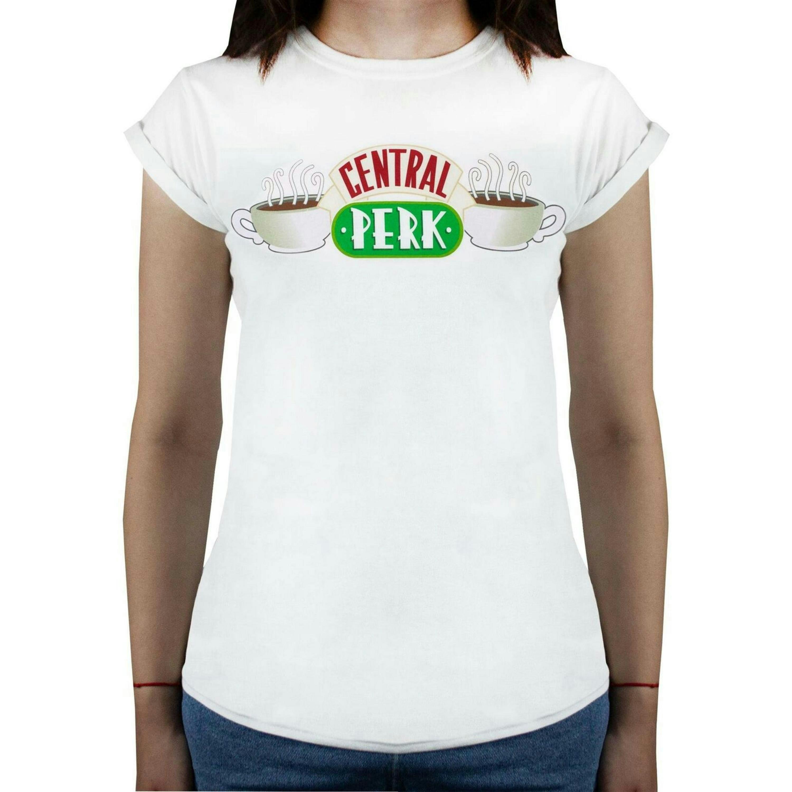 Friends Womens White Central Perk Logo Short Sleeved T-Shirt by Vanilla Underground , view 1 of 5
