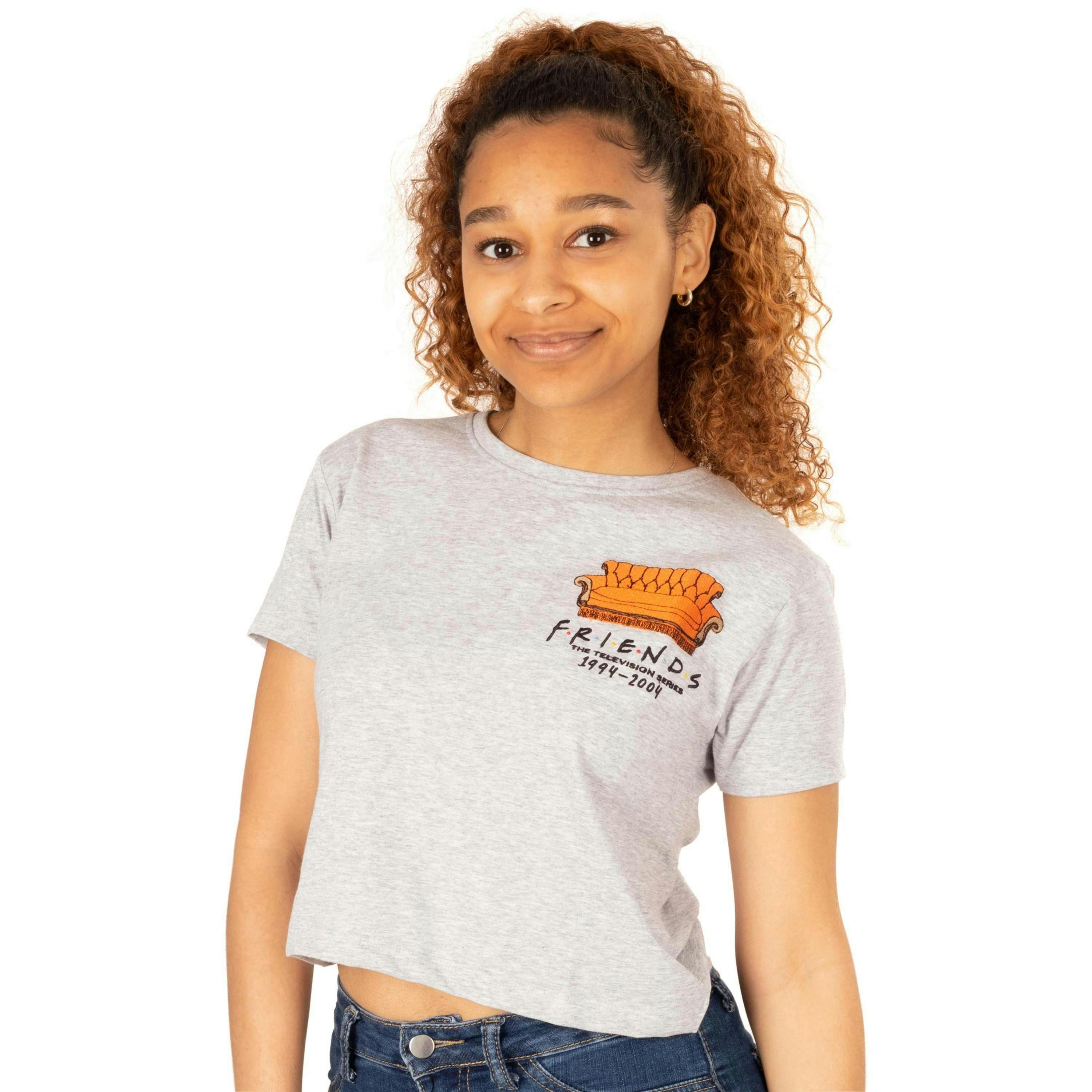 Friends Womens Grey Central Perk Couch Cropped Short Sleeved T-Shirt by Vanilla Underground , view 1 of 5