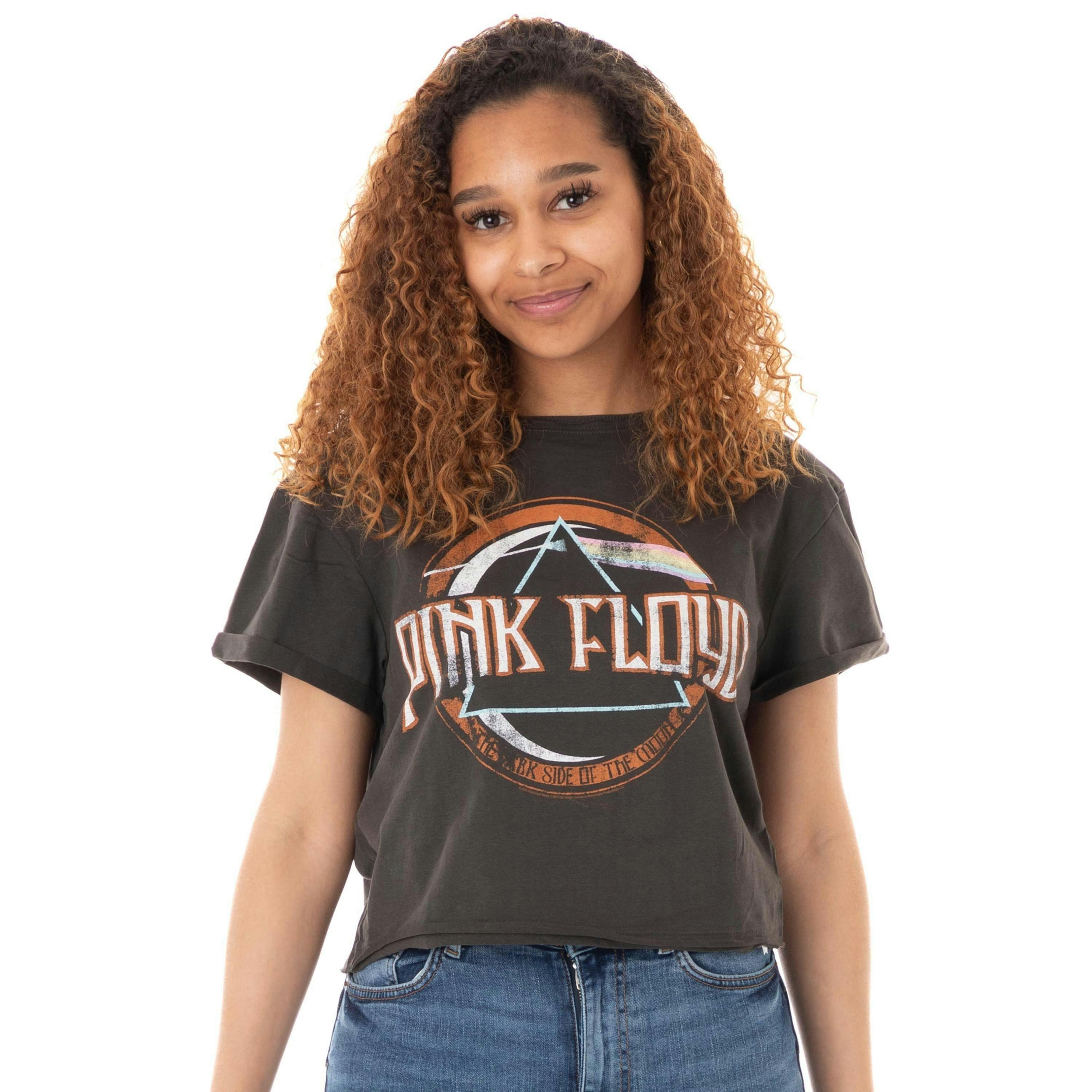 Amplified Clothing Womens Grey Pink Floyd Cropped Short Sleeved T-Shirt by Vanilla Underground , view 1 of 4