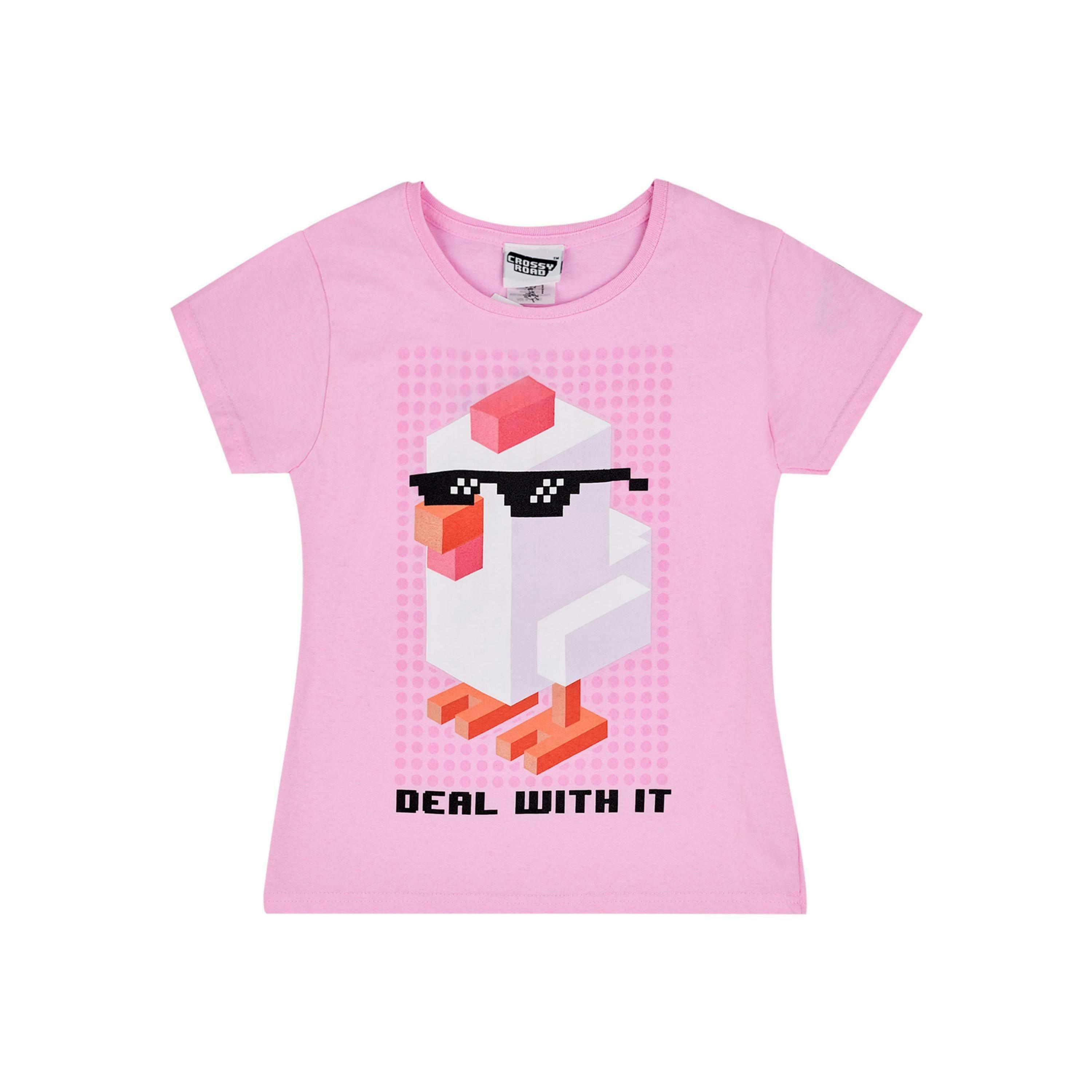 Crossy Road Girls Pink Short Sleeved T-Shirt by Vanilla Underground , view 1 of 6