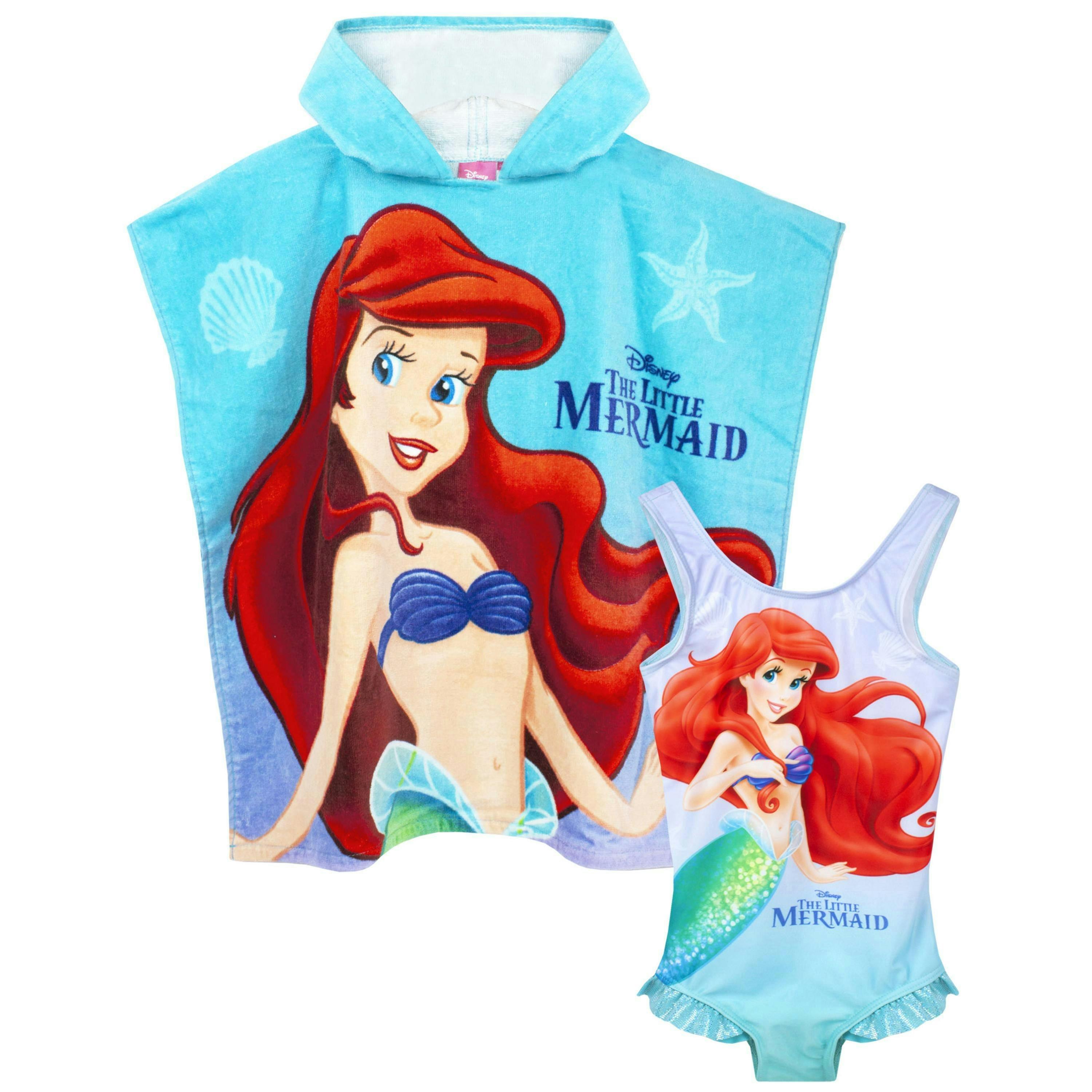 Disney Girls Blue Ariel Poncho Towel and 1 Piece Swimming Costume Set by Vanilla Underground , view 1 of 5