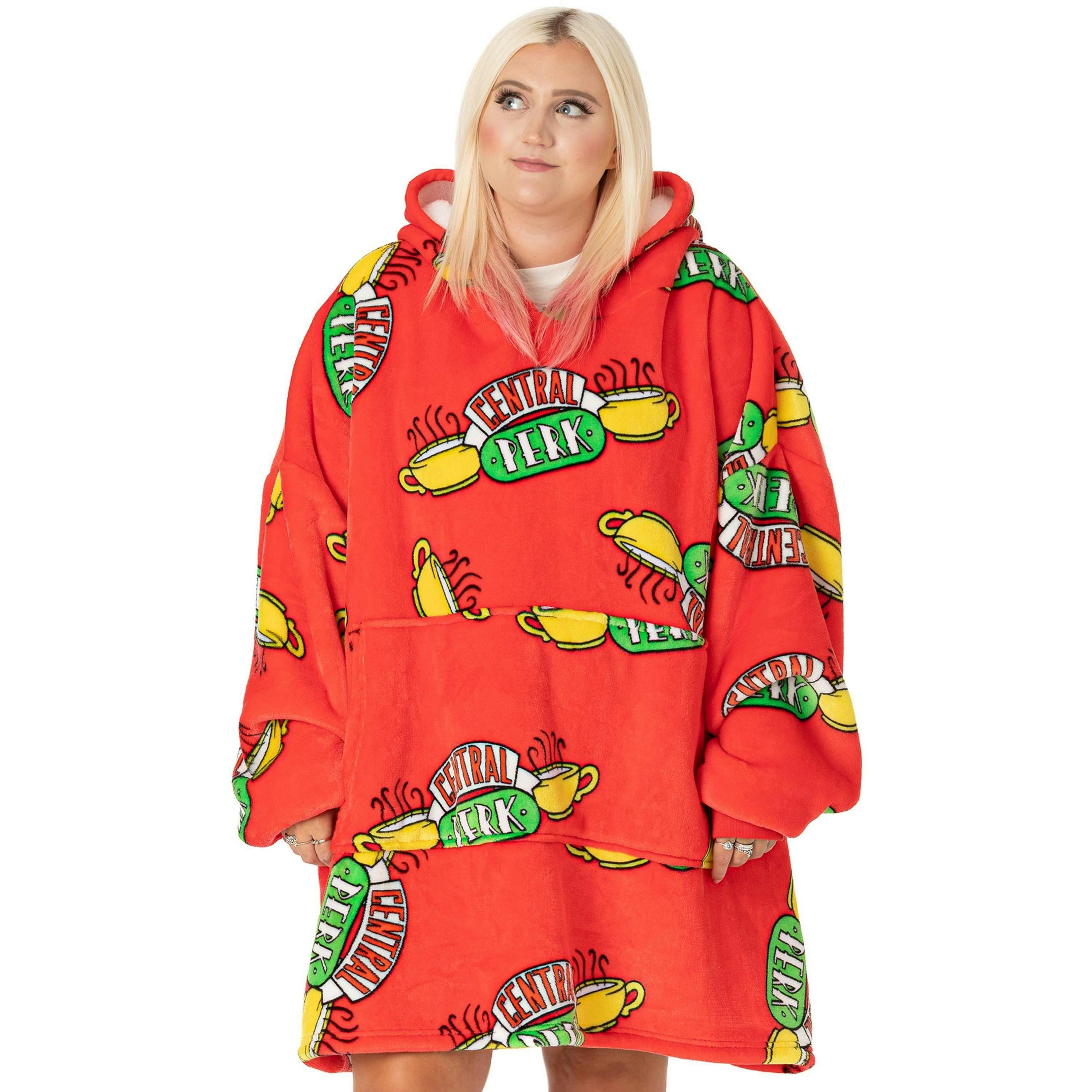 Friends Unisex Red Central Perk Logo Blanket Hoodie by Vanilla Underground , view 1 of 6