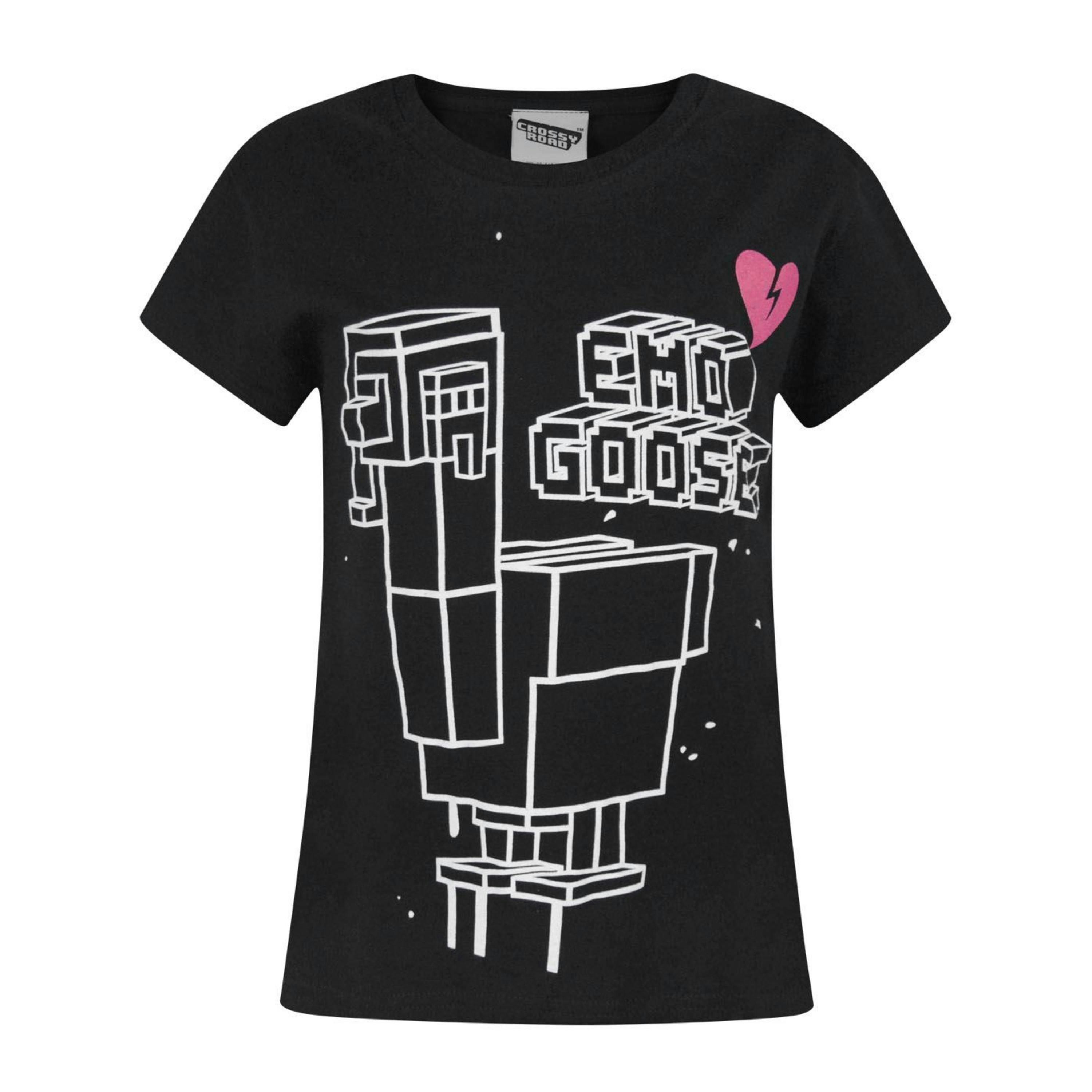 Crossy Road Girls Black Emo Goose Short Sleeved T-Shirt by Vanilla Underground , view 1 of 1