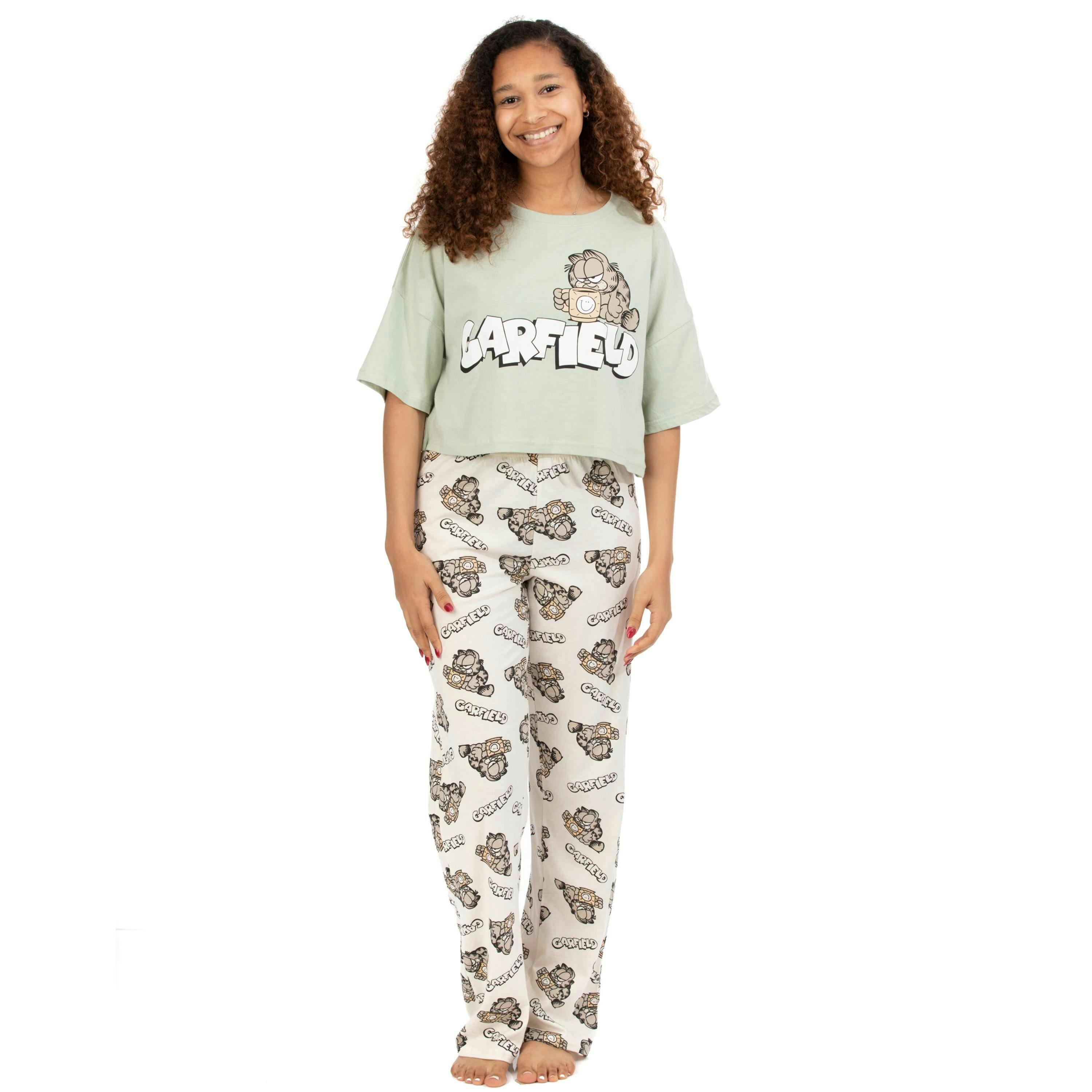 Garfield Womens Green All-Over Print Short Sleeve Long Leg Pyjama Set by Vanilla Underground , view 1 of 6