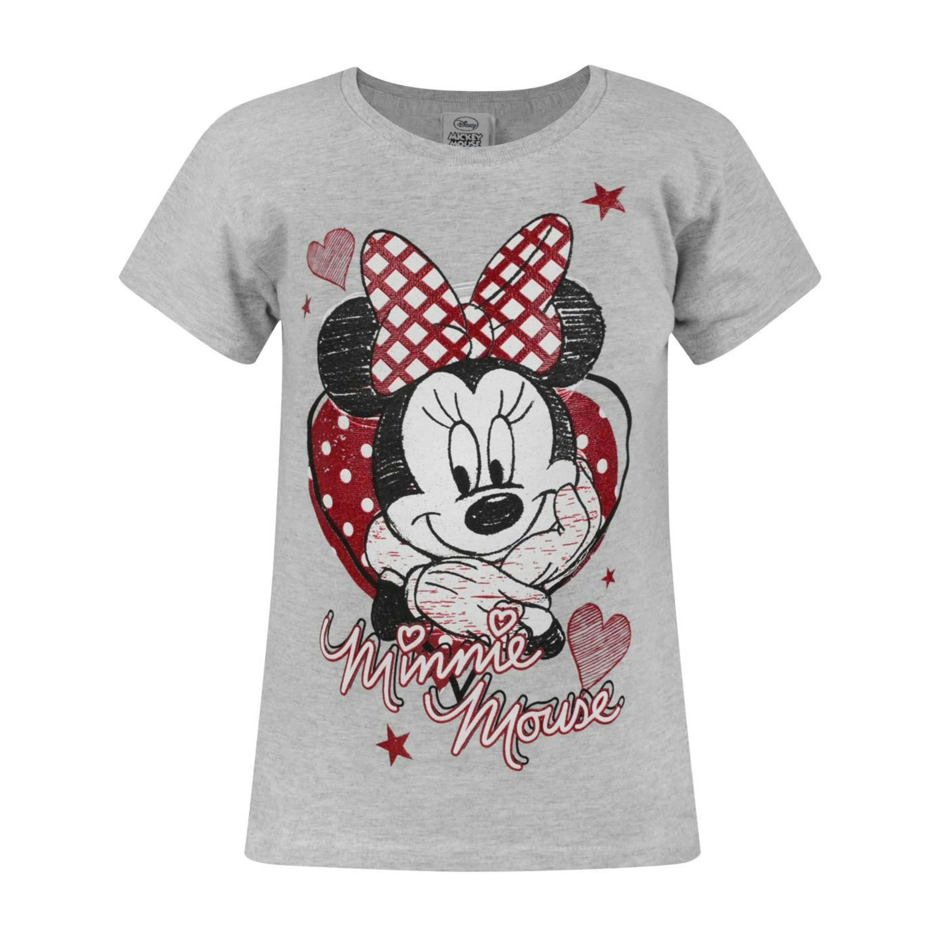 Disney Girls Grey Minnie Mouse Heart Print Short Sleeved T-Shirt by Vanilla Underground , view 1 of 1