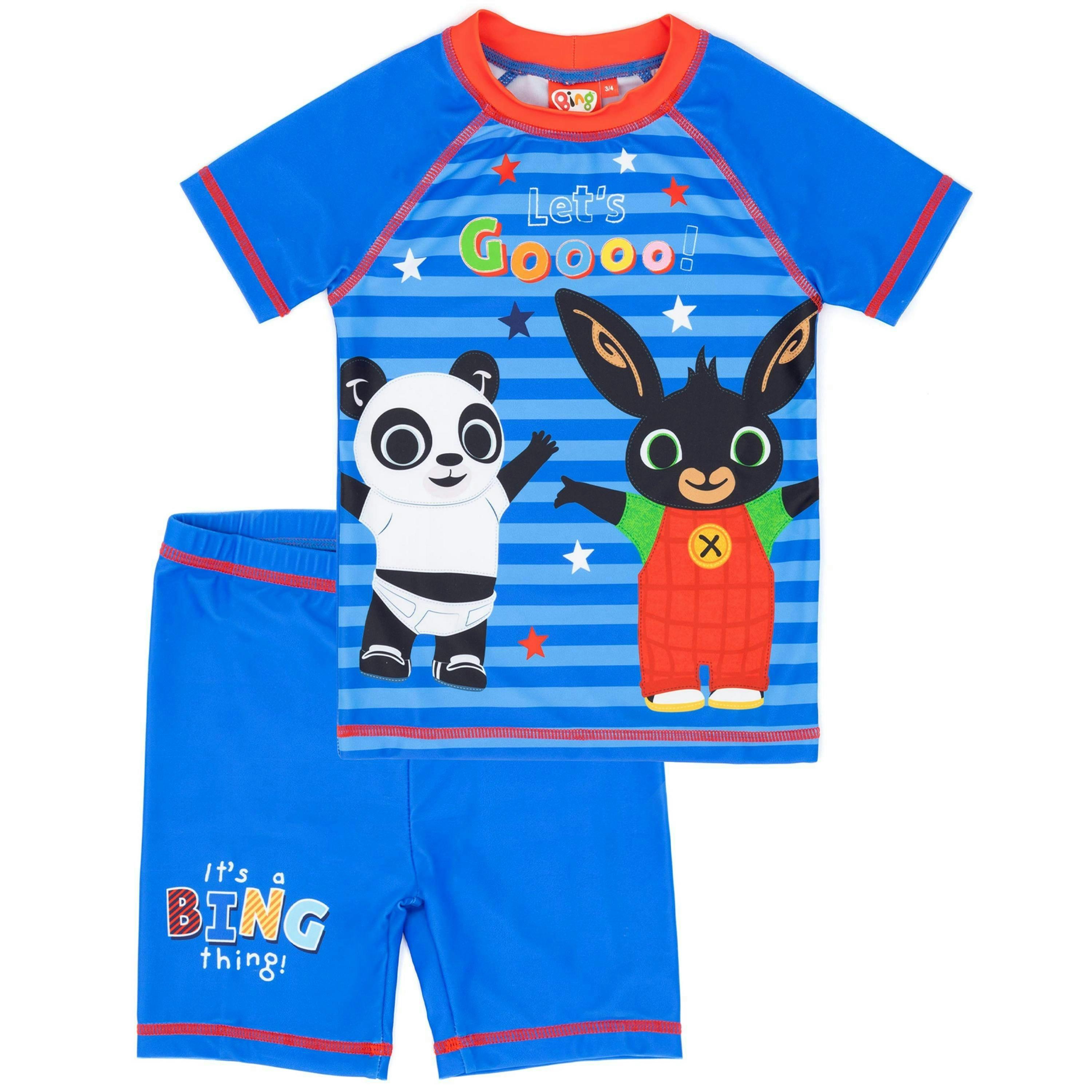 Bing Bunny Boys Blue Character Print & Let'S Go Slogan 1 Piece Surf Suit by Vanilla Underground , view 1 of 6