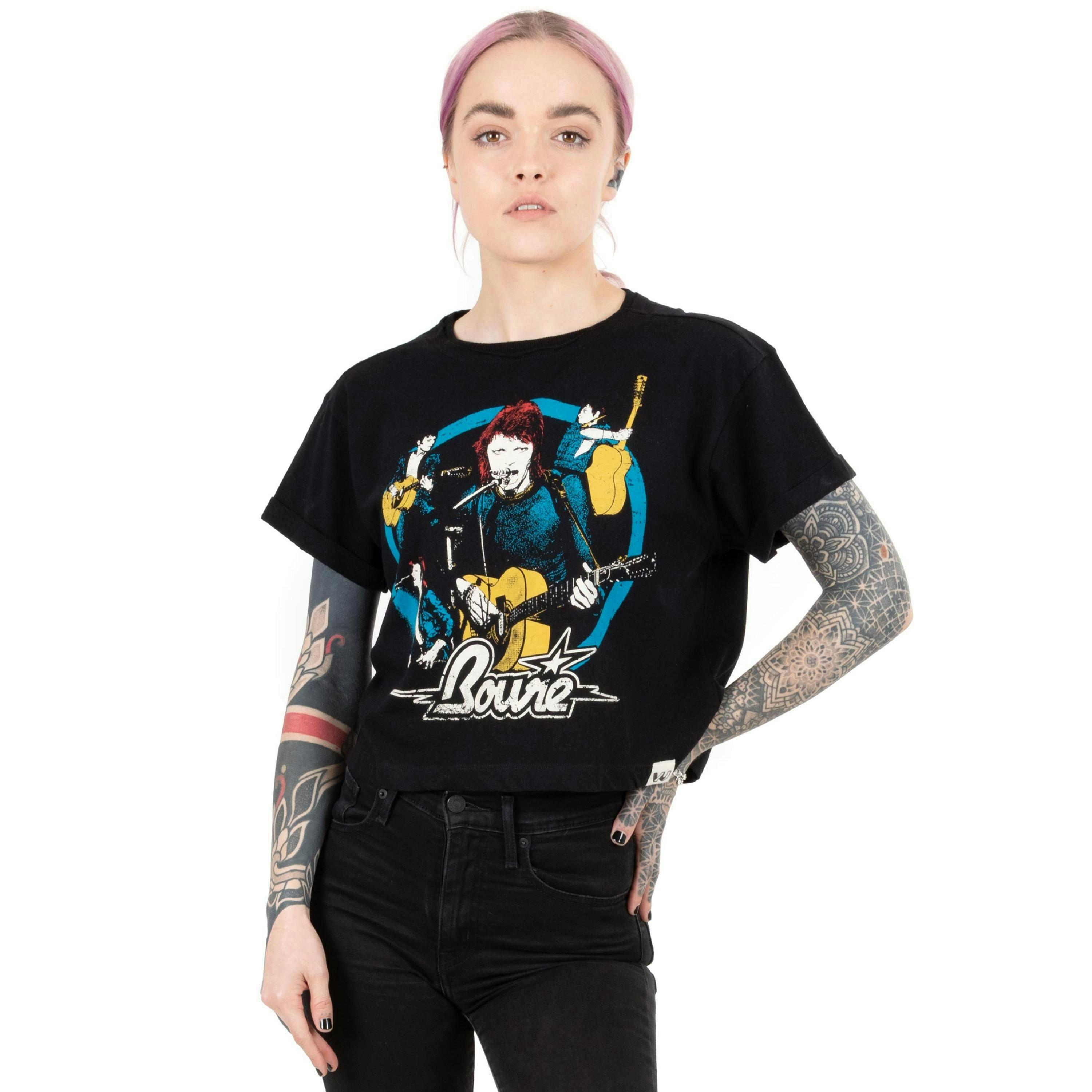 David Bowie Womens Black Character Short Sleeved T-Shirt by Vanilla Underground , view 1 of 5