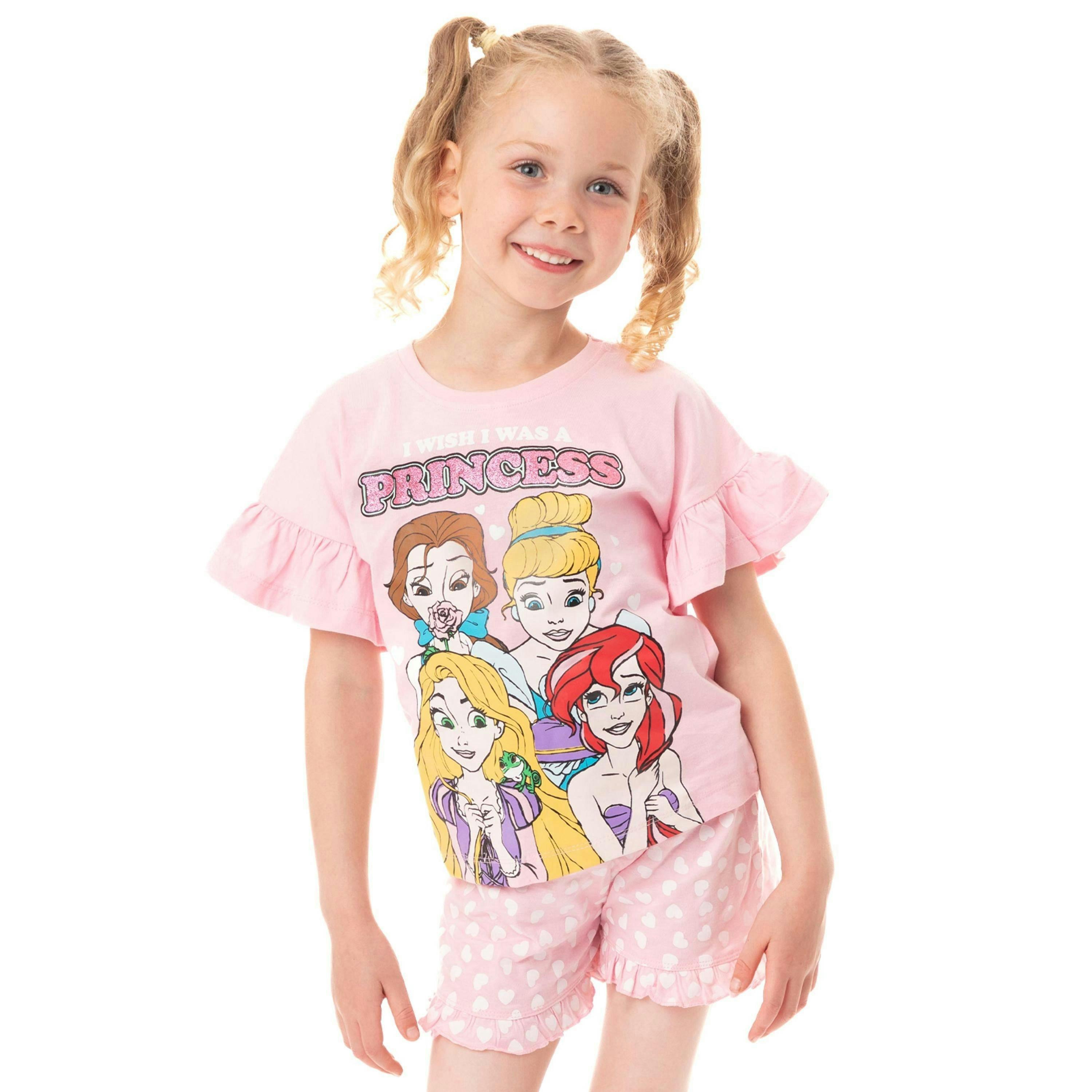 Disney Girls Pink Disney Princess Short Sleeve Short Leg Pyjama Set by Vanilla Underground , view 1 of 4