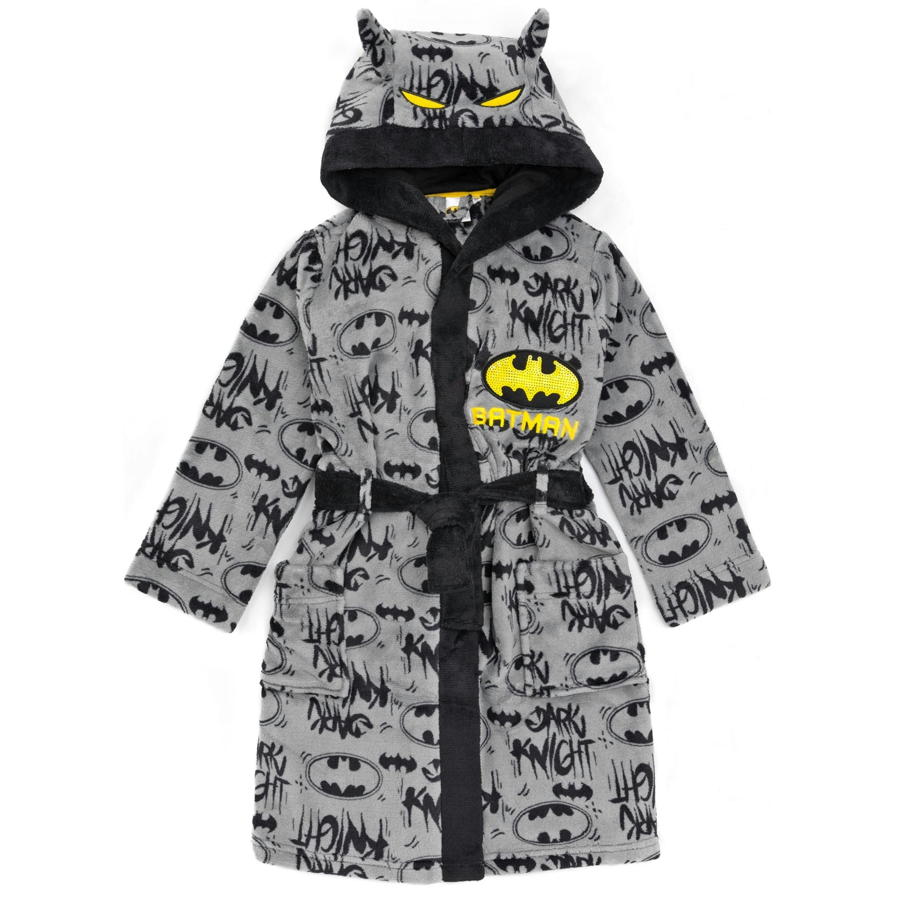 DC Comics Boys Grey Stylised Batman All-Over Print Logo Body & 3D Hood Bathrobe by Vanilla Underground , view 1 of 6