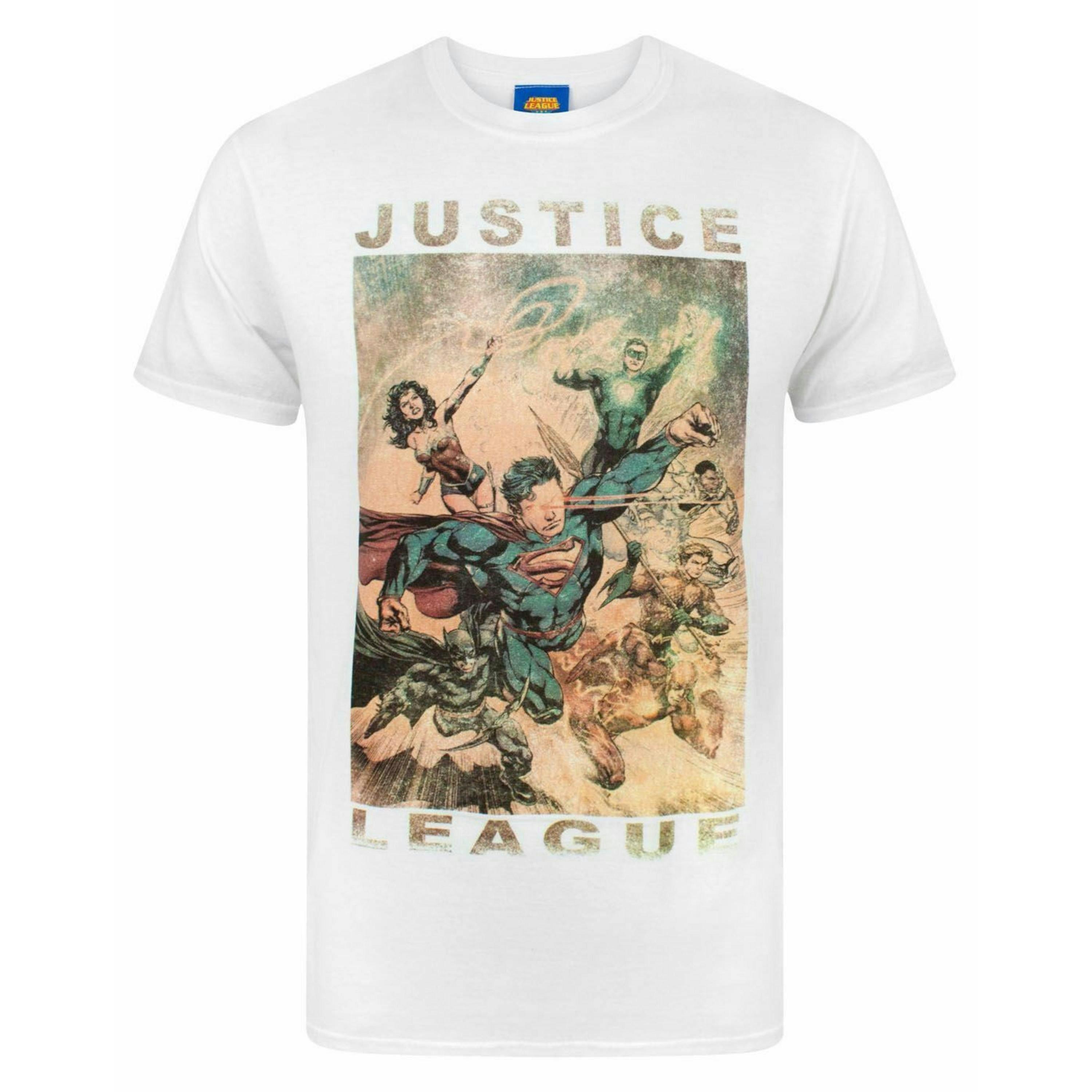 DC Comics Mens White Justice League Short Sleeved T-Shirt by Vanilla Underground , view 1 of 4