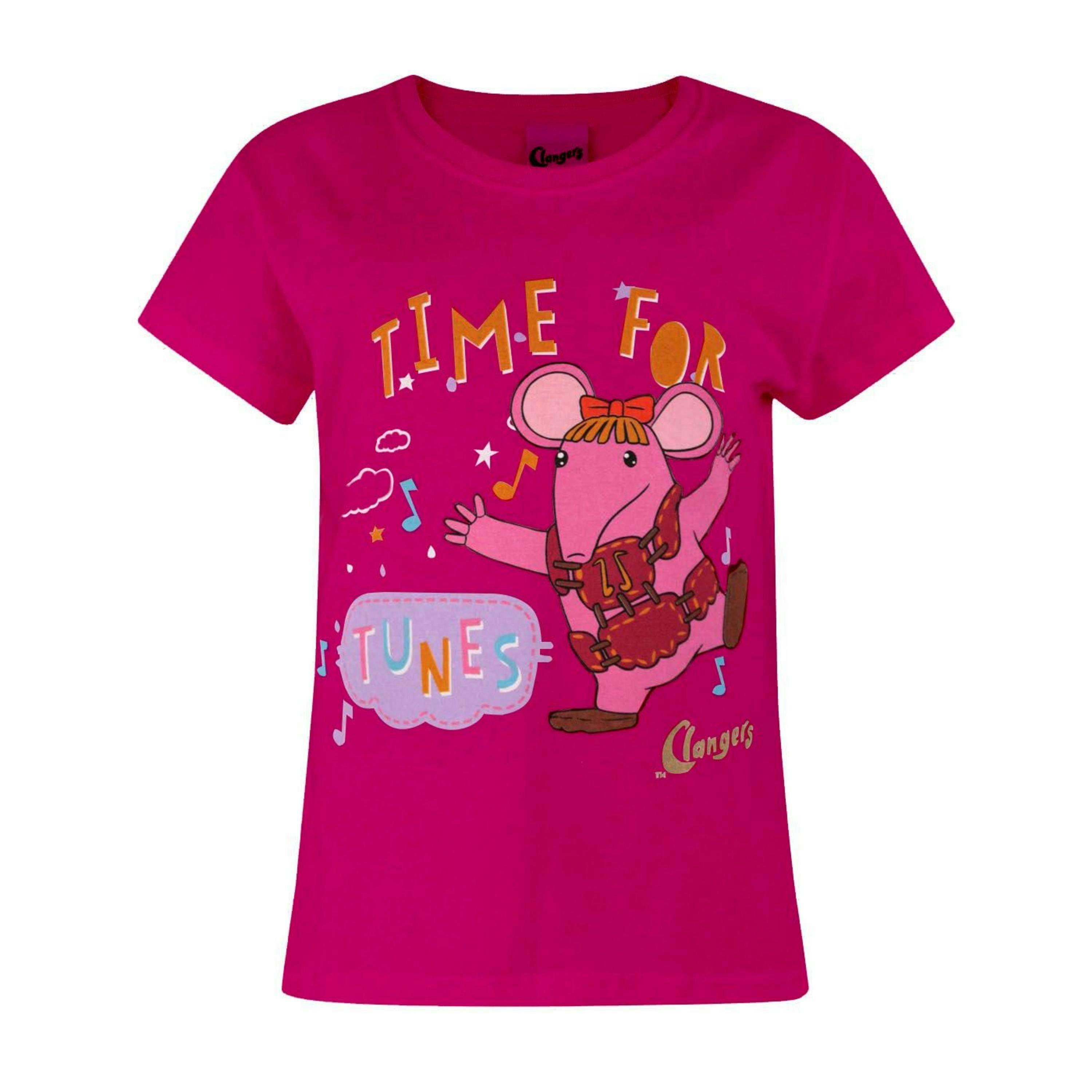 Clangers Girls Pink Tunes Short Sleeved T-Shirt by Vanilla Underground , view 1 of 1