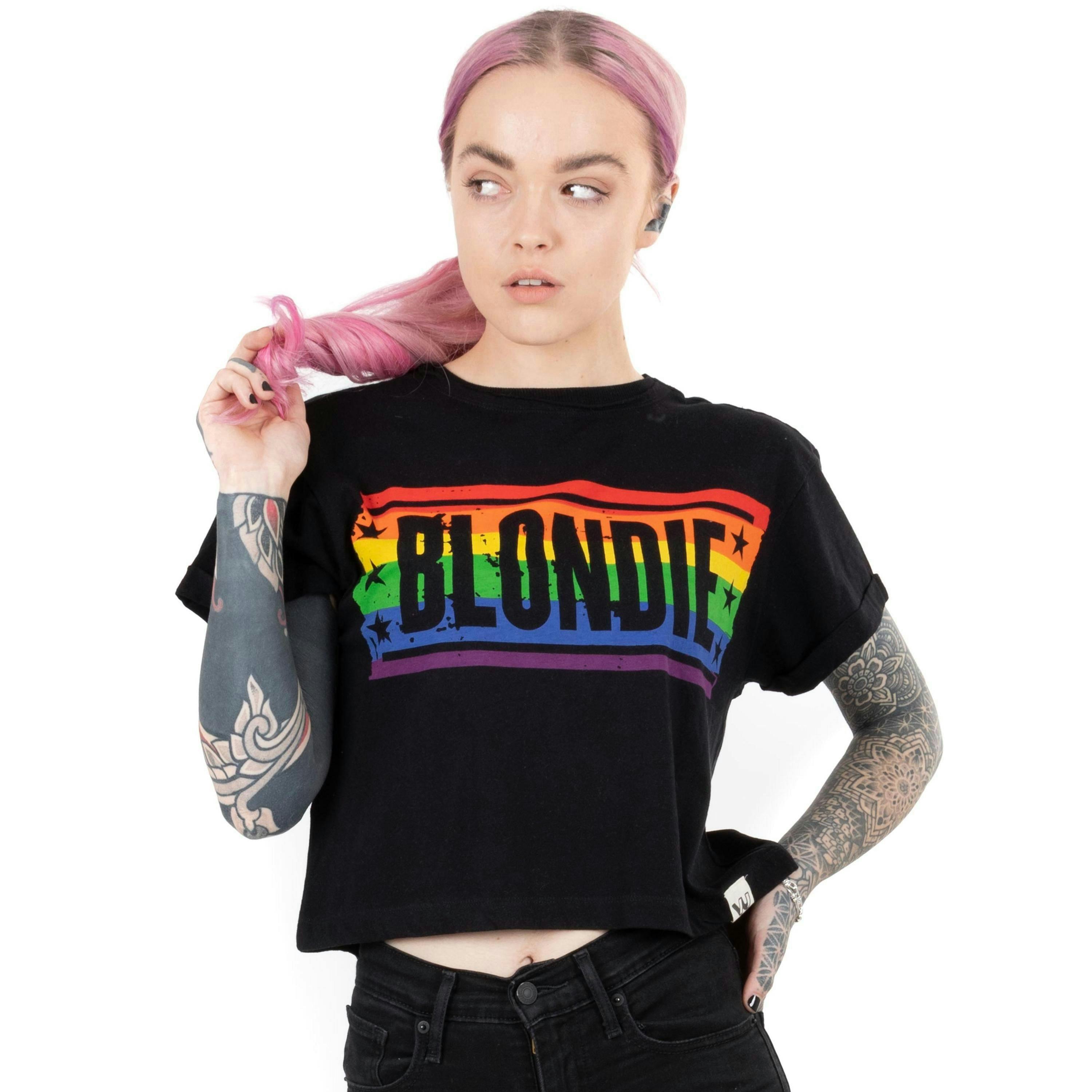 Blondie Womens Black Logo Cropped Short Sleeved T-Shirt by Vanilla Underground , view 1 of 4